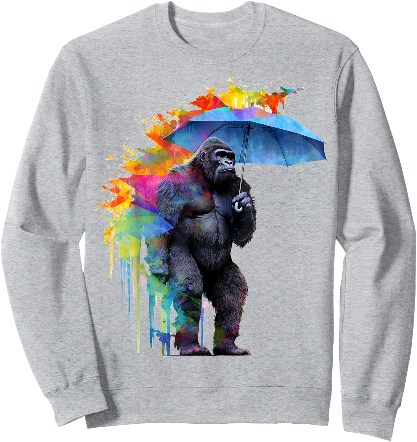 Gorilla Umbrella Artwork Colourful - Animal Monkey Zoo Gorilla Sweatshirt - Sweatshirt | Ash
