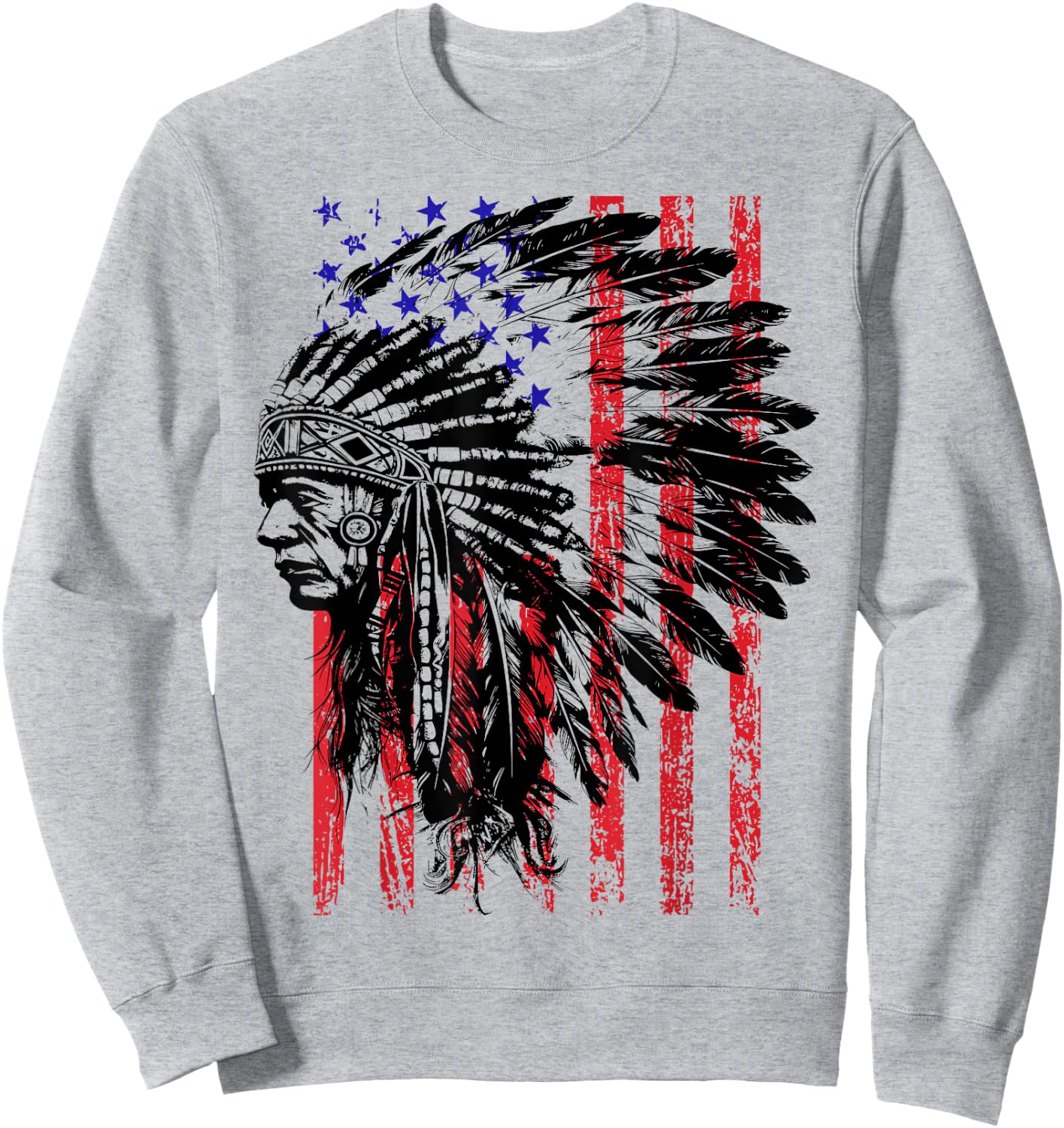 Native American Indian Headdress American Flag 4th of July Sweatshirt - Sweatshirt | Ash