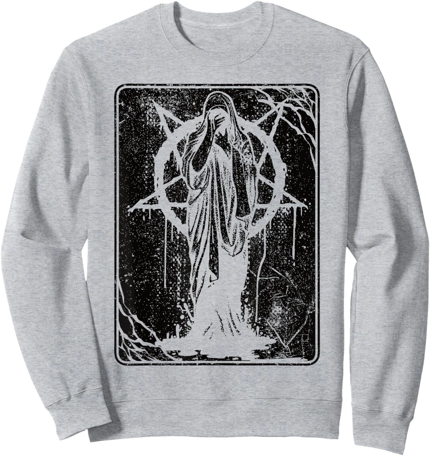 Black Satanic Occult Dark Art Evil 666 Pentagram Antichrist Sweatshirt - Sweatshirt | Ash