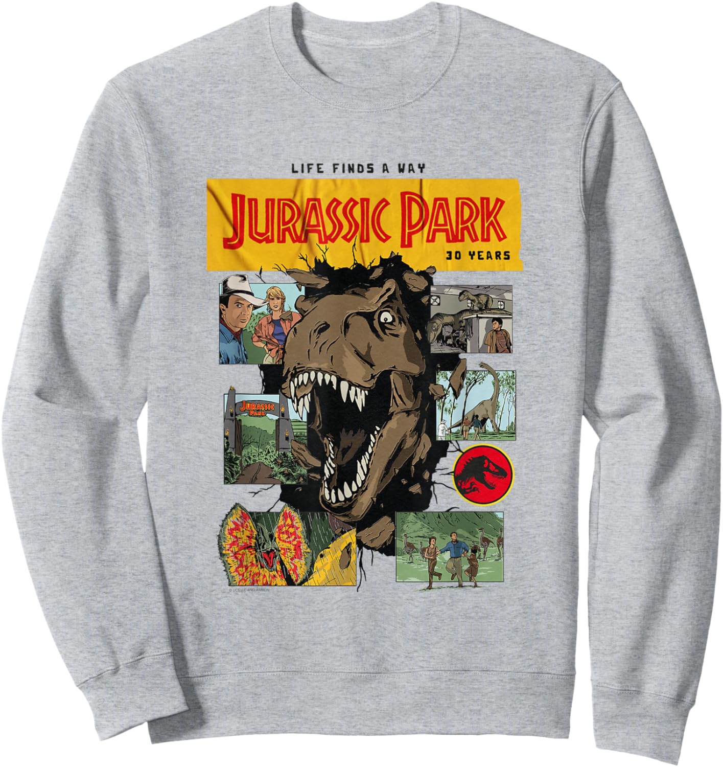 Jurassic Park 30th Anniversary Life Finds a Way Sweatshirt - Sweatshirt | Ash
