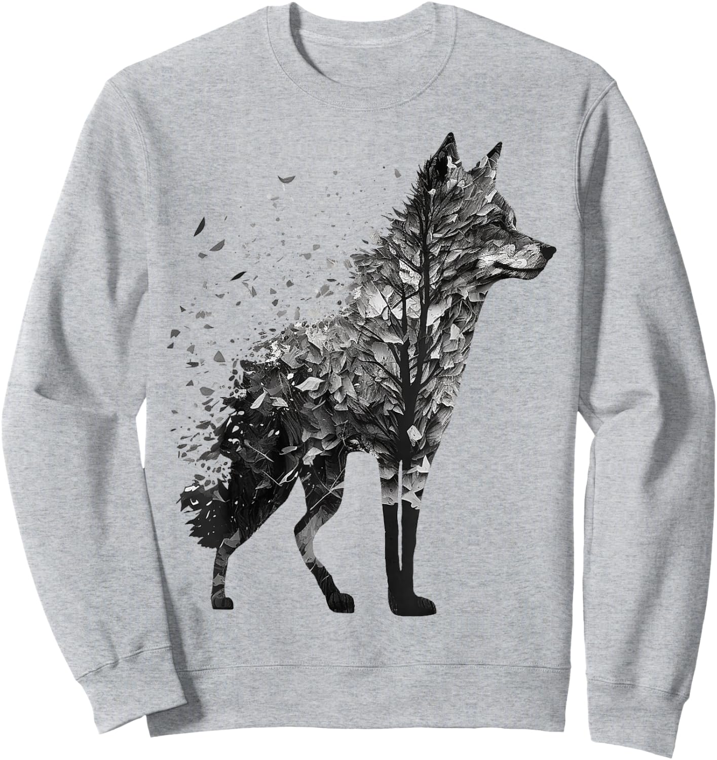 Wolf Tree Decay Drawing Animal Print Art Wolf Sweatshirt - Sweatshirt | Ash