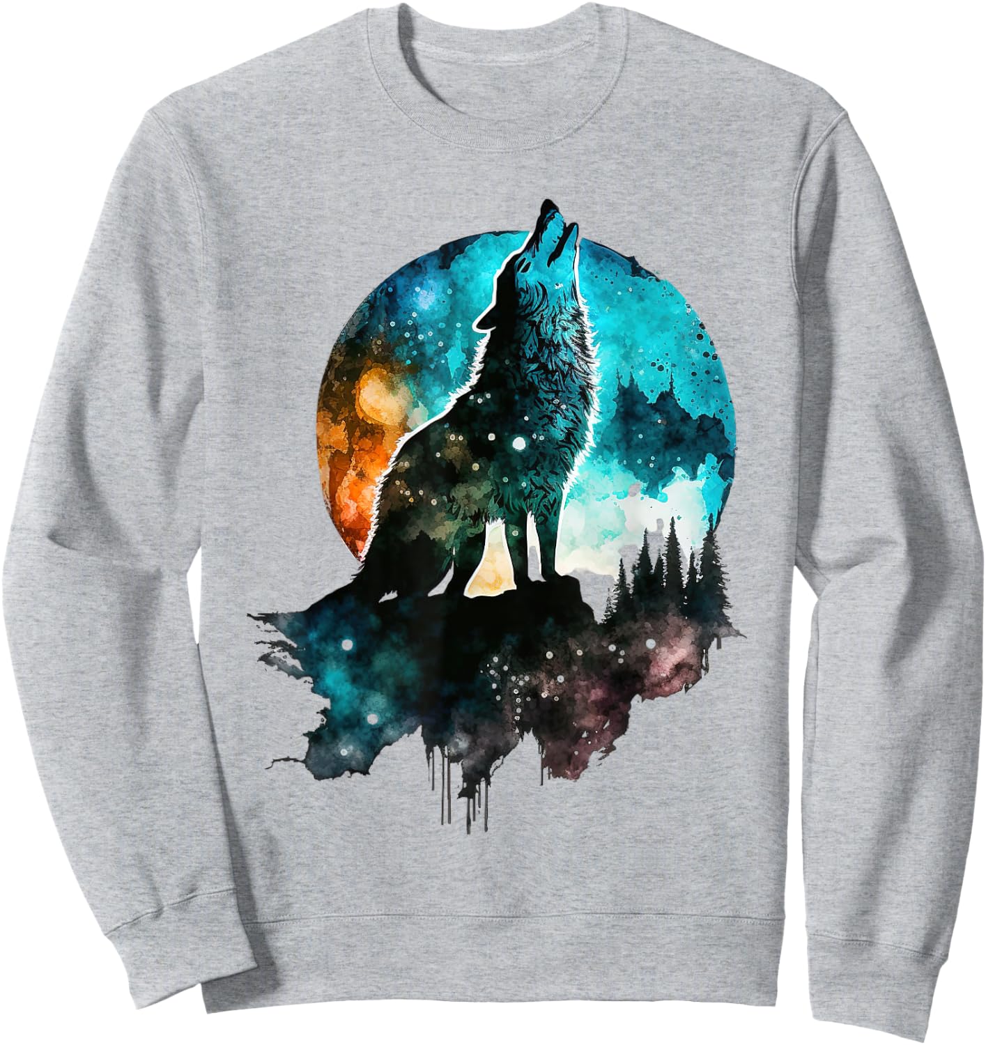 Howling Wolf Moon Graphic Design - Women Wolf Sweatshirt - Sweatshirt | Ash