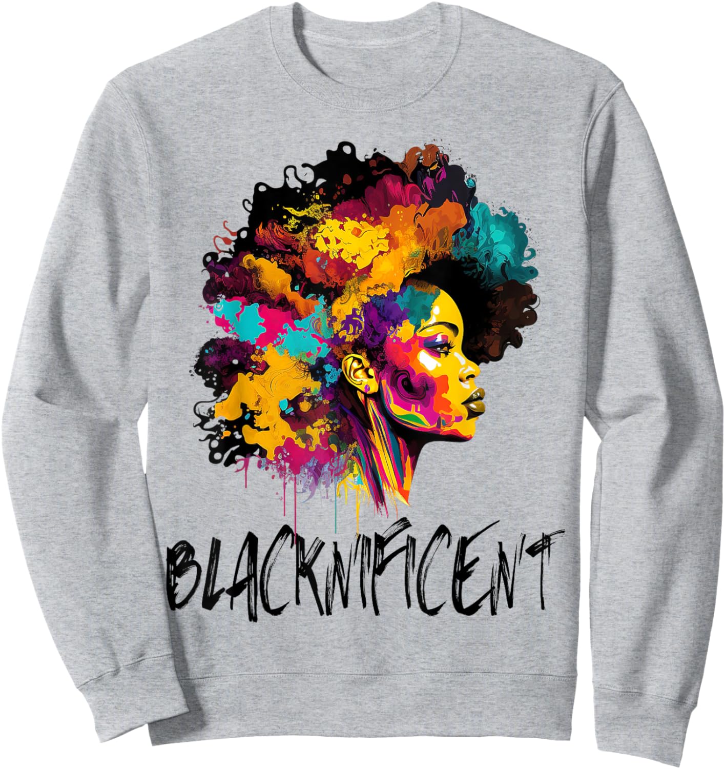 Blacknificent Afro Woman African American Melanin BLM Gift Sweatshirt - Sweatshirt | Ash