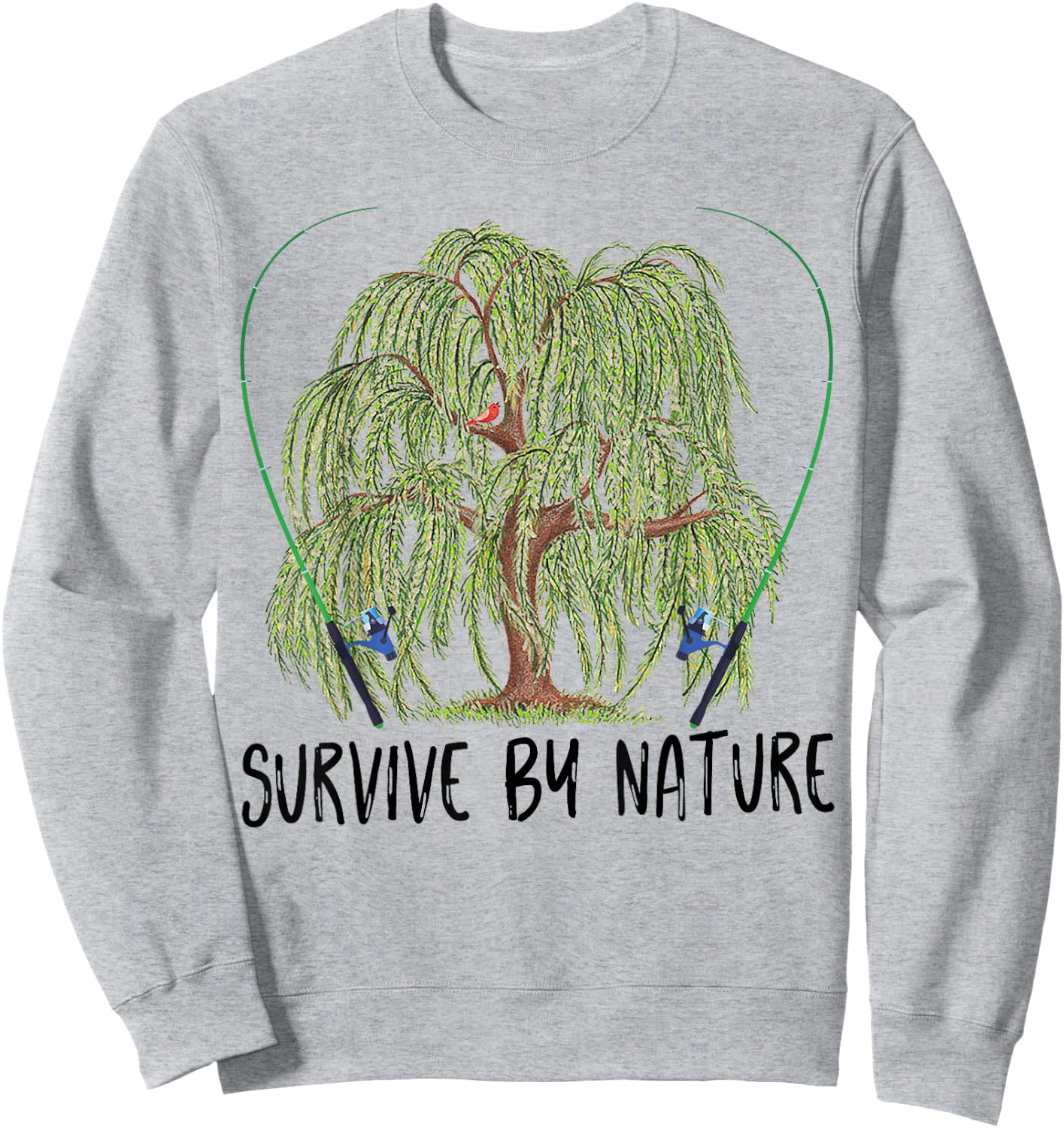 Survive By Nature weeping willow tree with fishing rod Sweatshirt - Sweatshirt | Ash