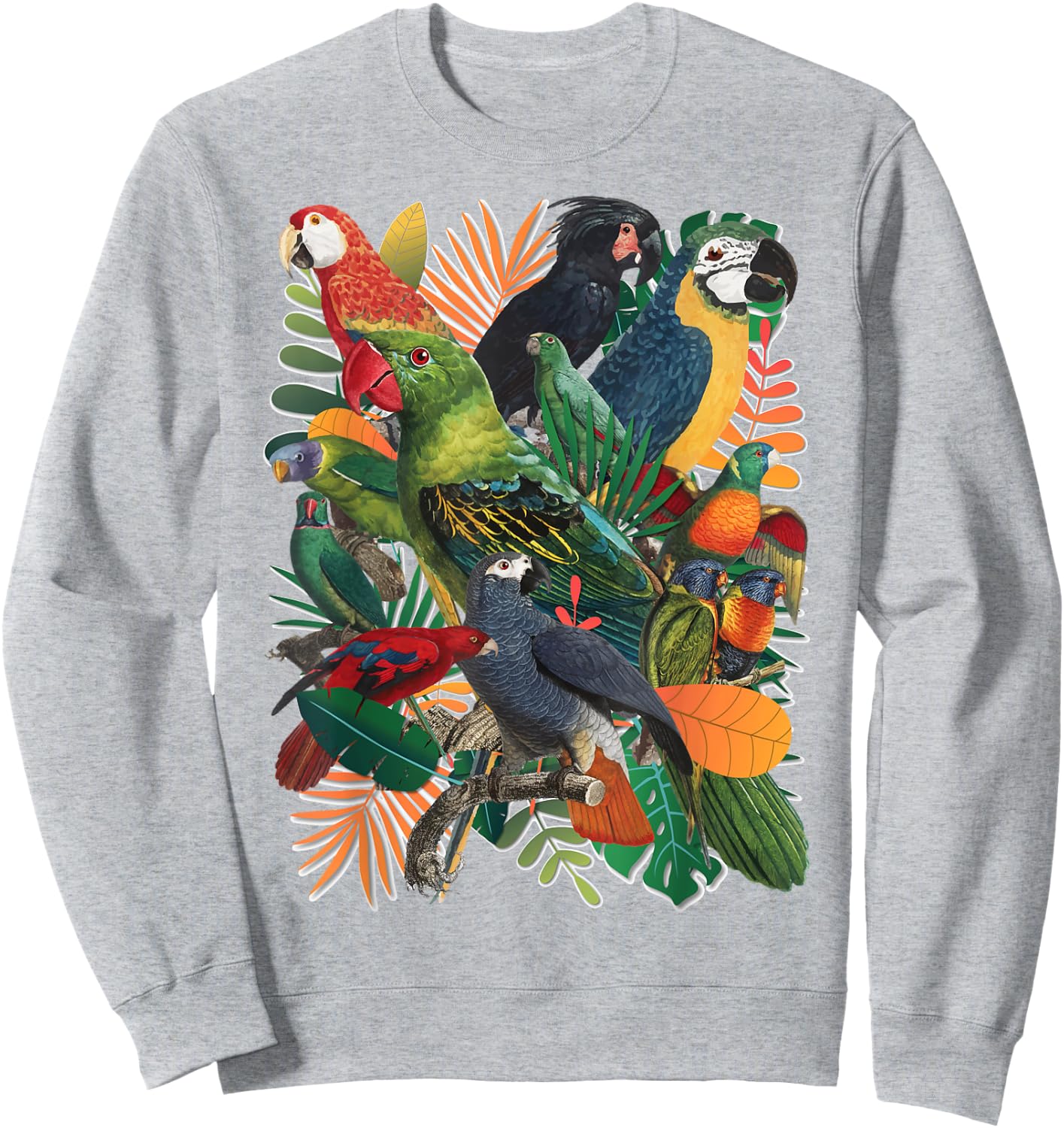Macaw Parrot Tropical Collage Sweatshirt - Sweatshirt | Ash