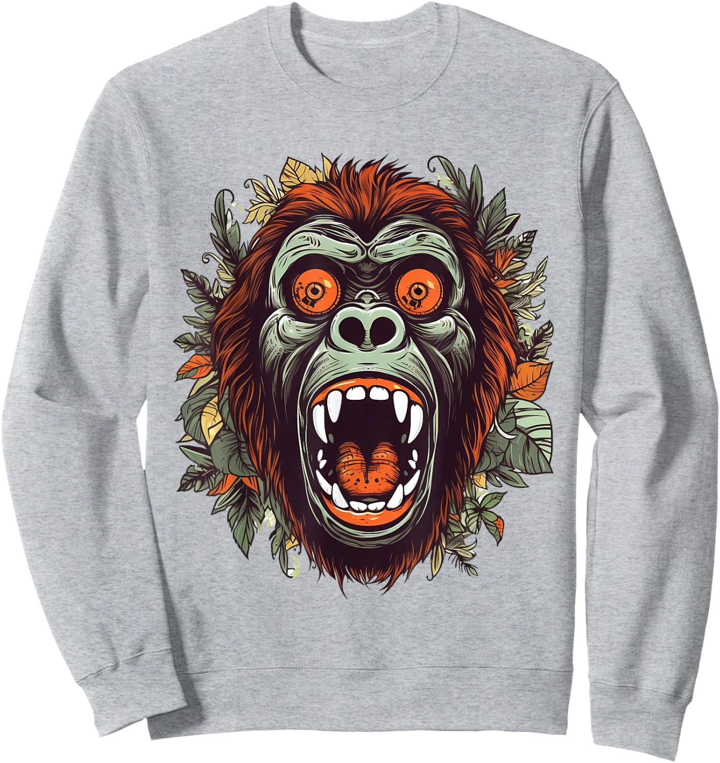 Screaming Gorilla Head Face Art Ape Wildlife Lover Artwork Sweatshirt - Sweatshirt | Ash