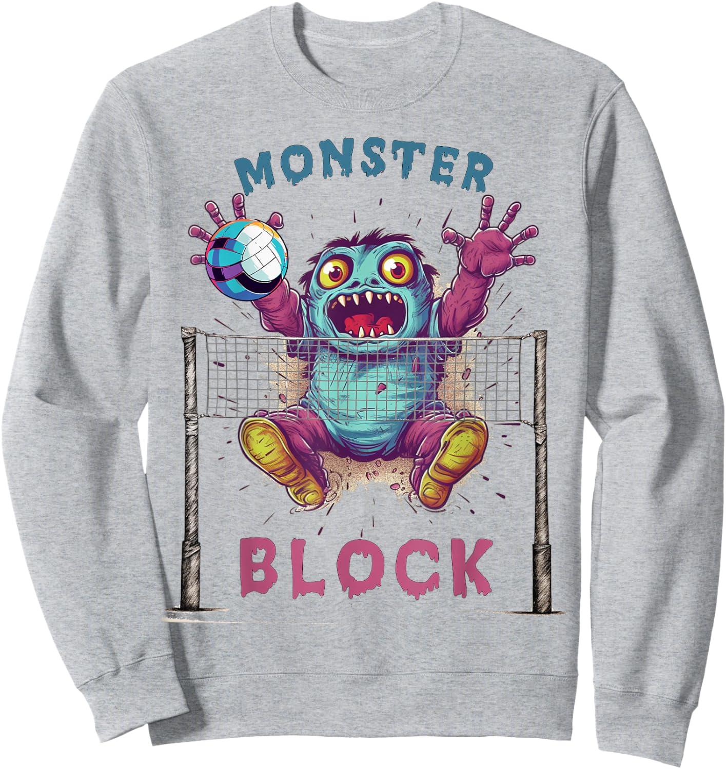 Funny Volleyball Women Monster Player Blocker Sweatshirt - Sweatshirt | Ash