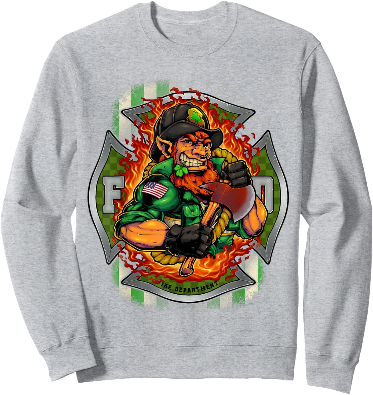 Cute Funny St Patrick's Day Shirt Leprechaun Firefighter Sweatshirt - Sweatshirt | Ash