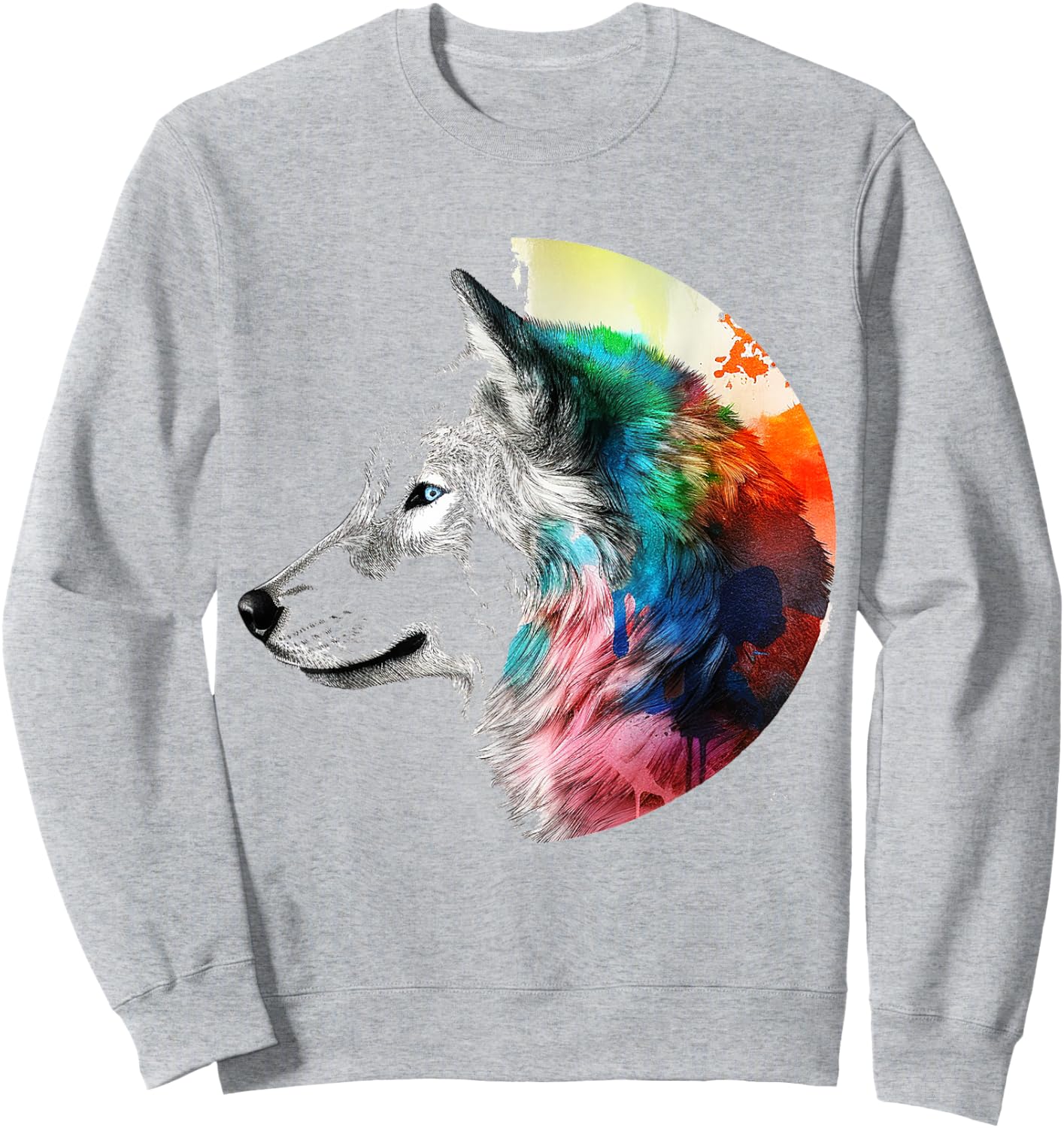 Wolf Colorful Artwork | Animal Motif Wolf Sweatshirt - Sweatshirt | Ash