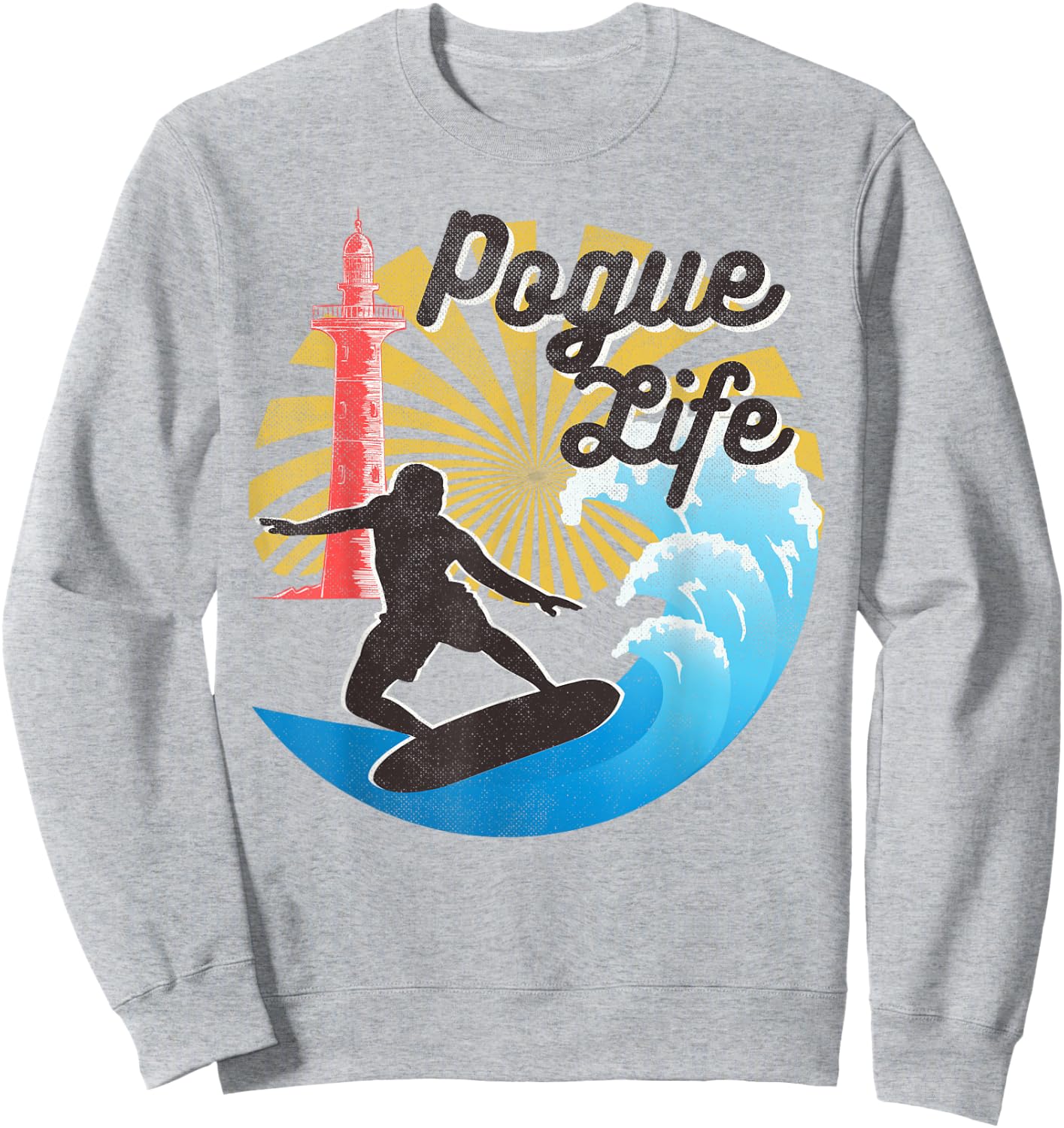 Surfing Life Pogue Beach Van Light Houses Retro Distressed Sweatshirt - Sweatshirt | Ash
