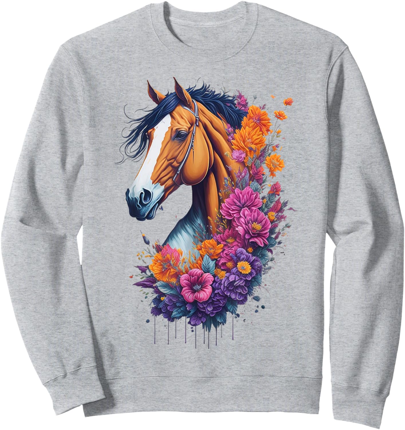 Flower Horse Spring Nature Horse Lovers & Men Sweatshirt - Sweatshirt | Ash