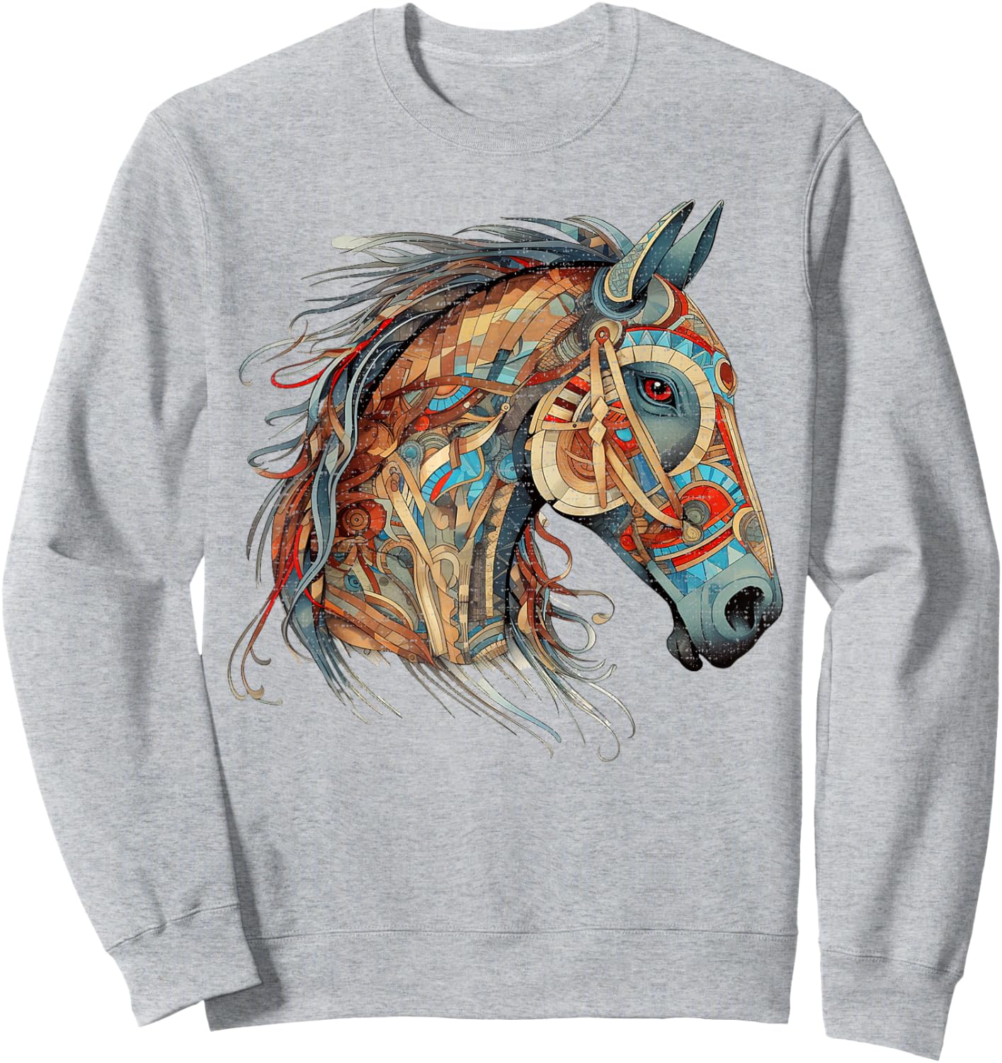 Horse Tribal Abstract Art Native American Geometric Horses Sweatshirt - Sweatshirt | Ash