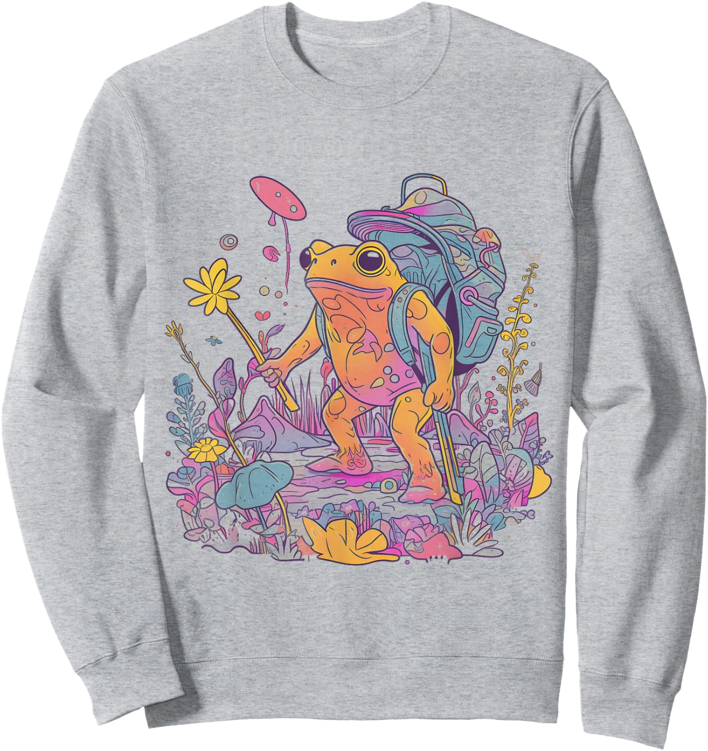 Psychedelic Frog Hiking Camping EDM Music Festival Mushroom Sweatshirt - Sweatshirt | Ash