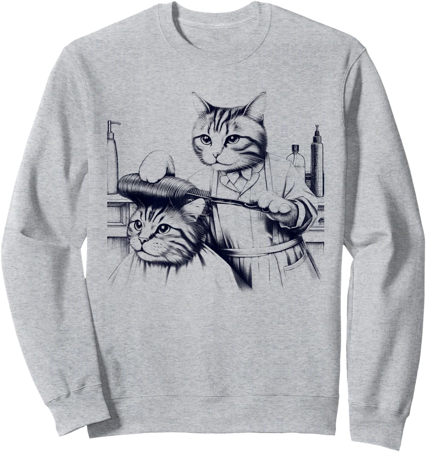 Vintage Retro Hair Stylist Cat Kitten Lover Men Women Kids Sweatshirt - Sweatshirt | Ash