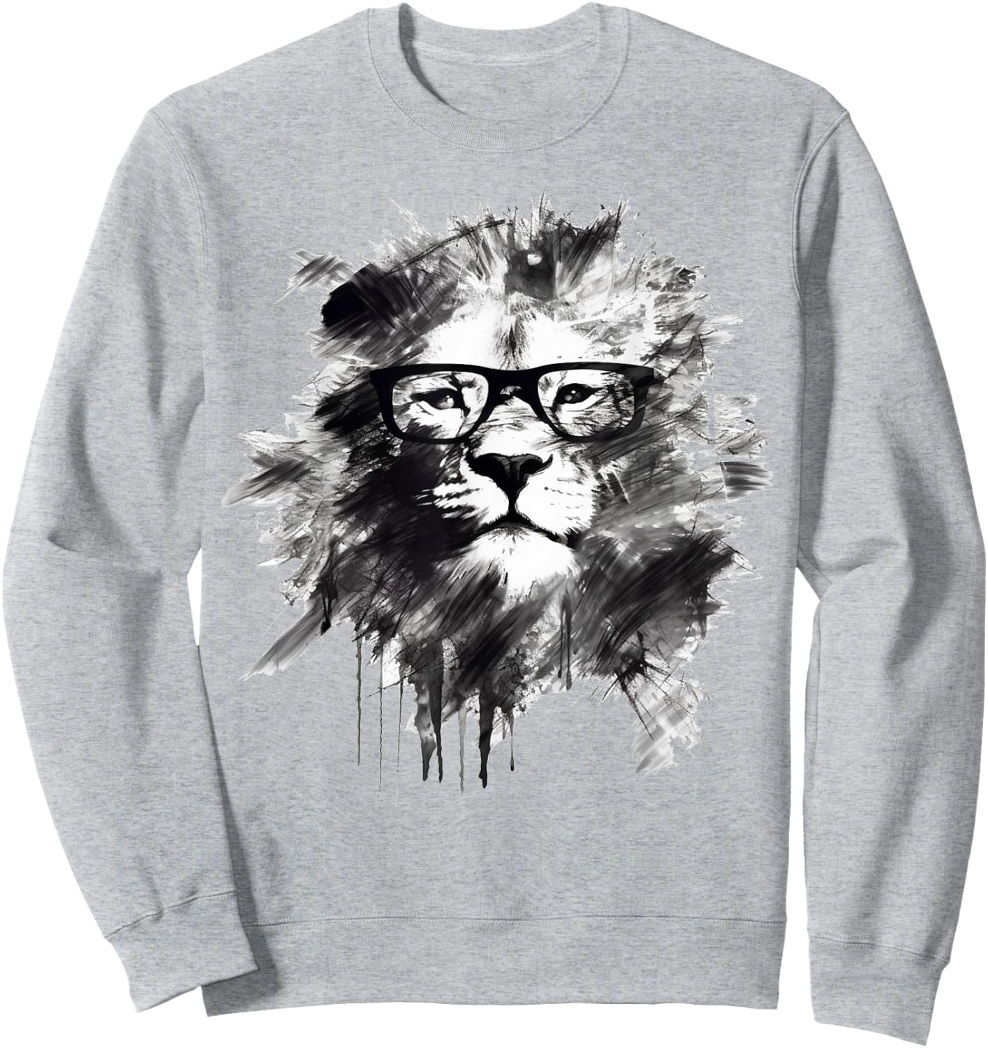 Lion Artwork Glasses - Art Animal Drawing Lion Sweatshirt - Sweatshirt | Ash