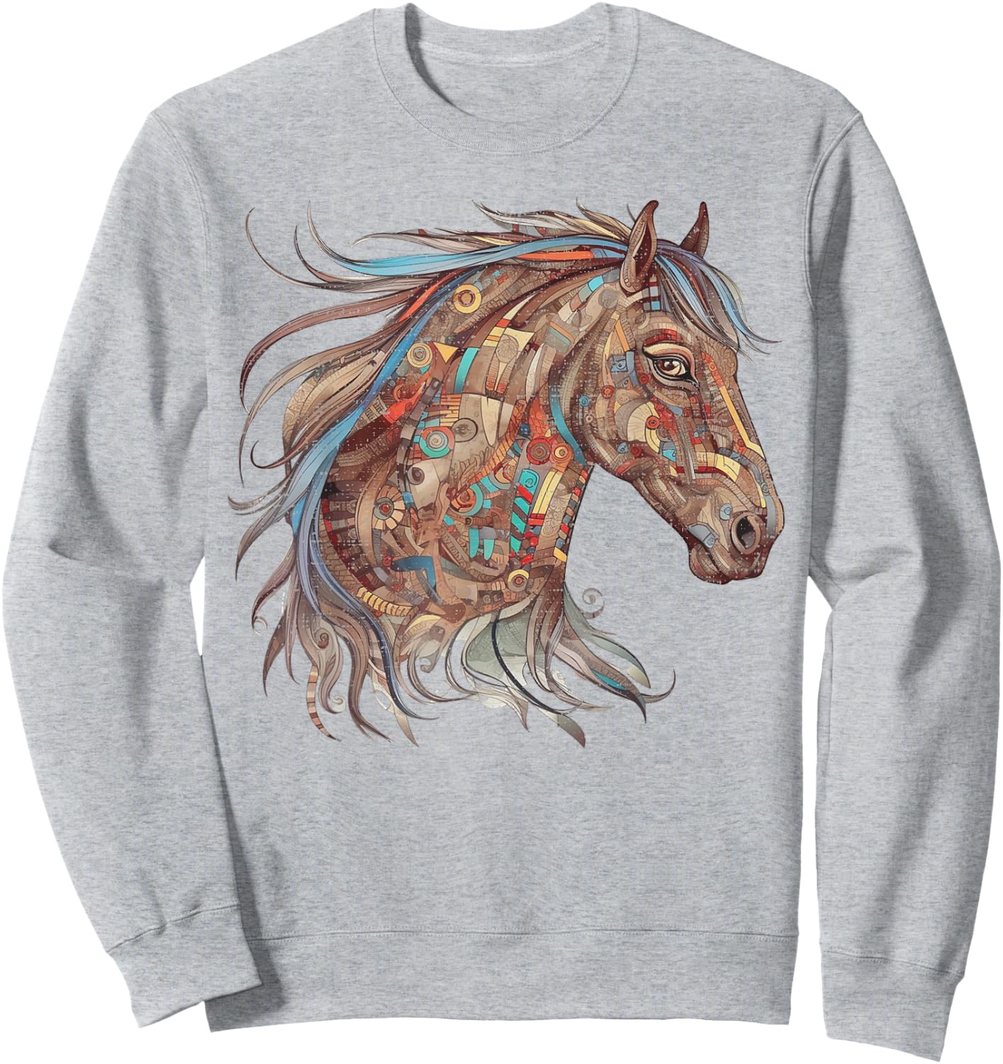 Horse Tribal Abstract Art Native American Geometric Horses Sweatshirt - Sweatshirt | Ash