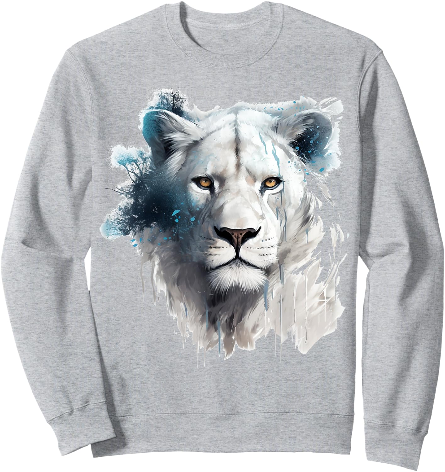 Lion in White - Art Animal Motif Zoo Lion Sweatshirt - Sweatshirt | Ash
