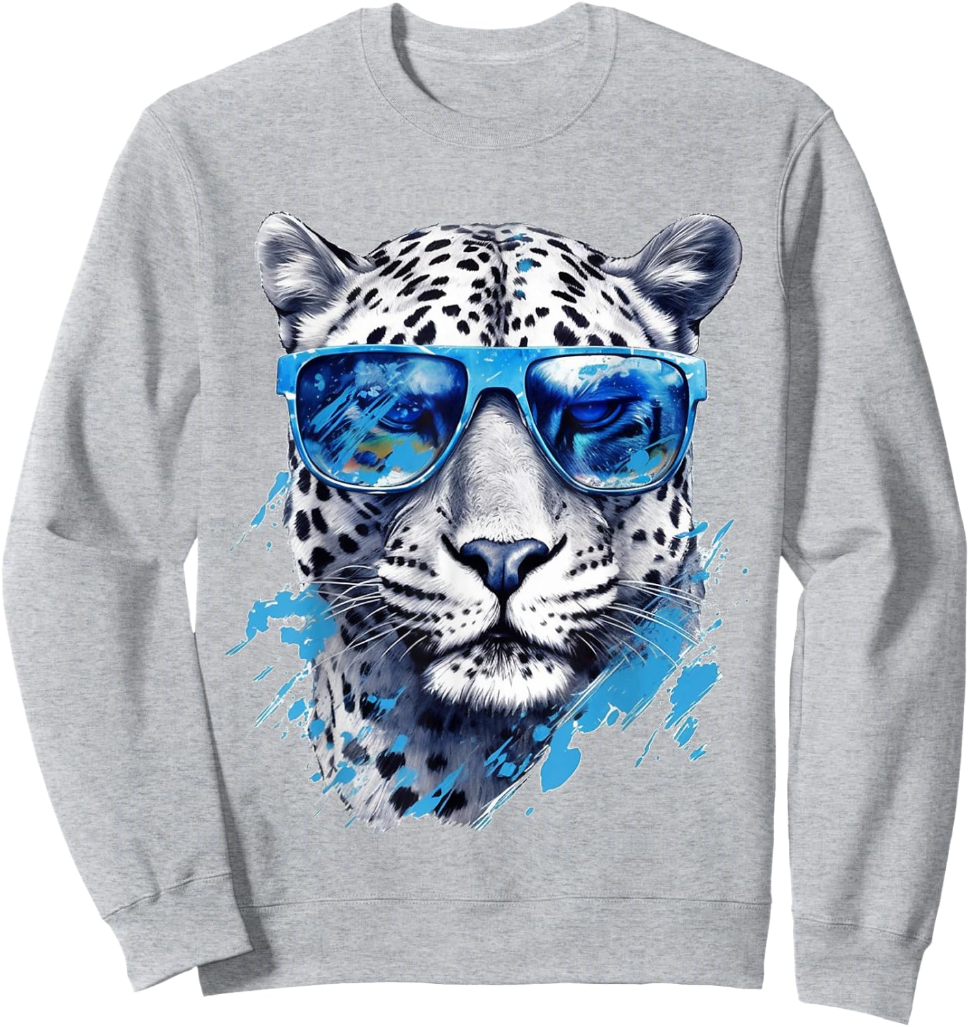 White Leopard Sunglasses Art - Animal Leopard Sweatshirt - Sweatshirt | Ash