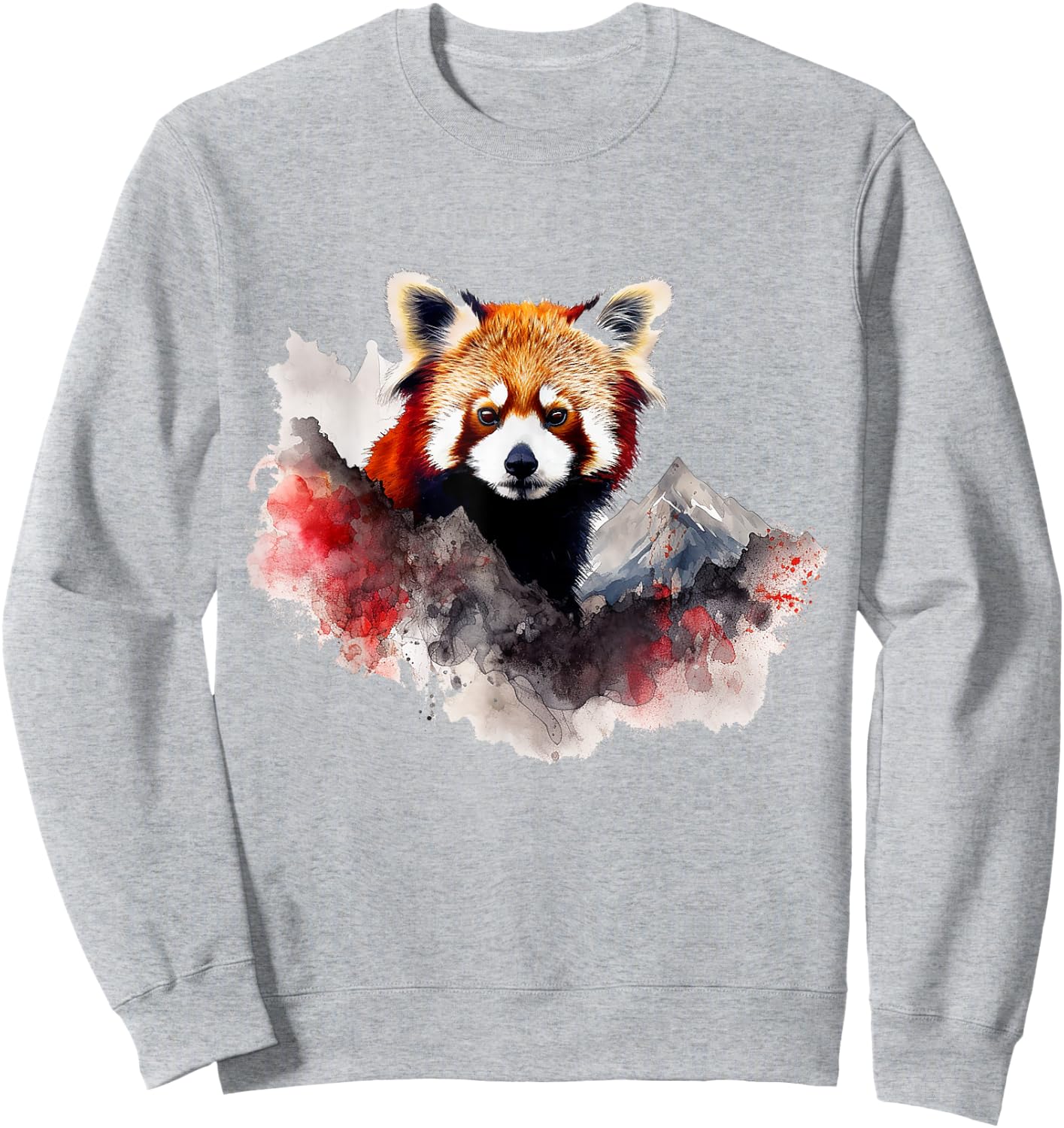 Red Panda Mountains Artwork | Animal Landscape Red Panda Sweatshirt - Sweatshirt | Ash