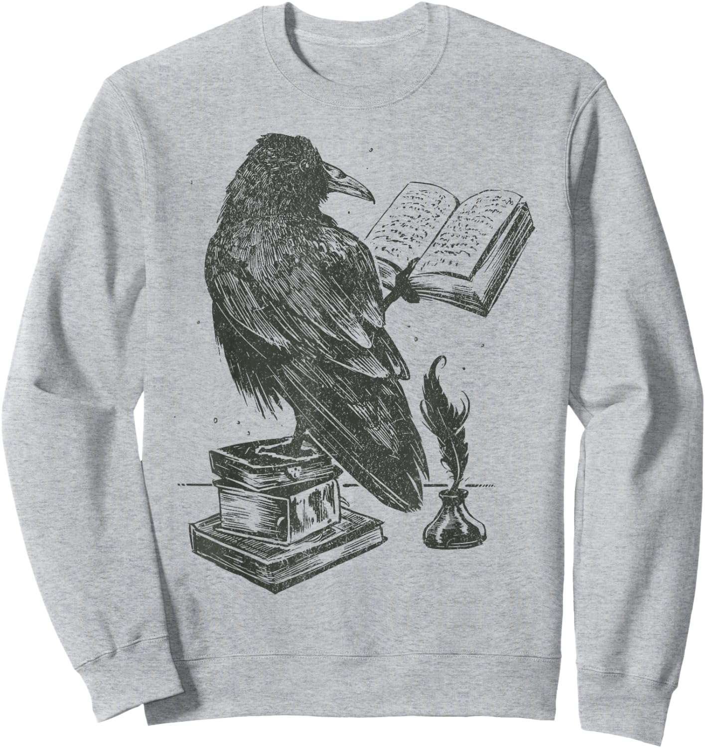 Raven Crow Reading a Magic Book Wizard Animal Bird Reader Sweatshirt - Sweatshirt | Ash