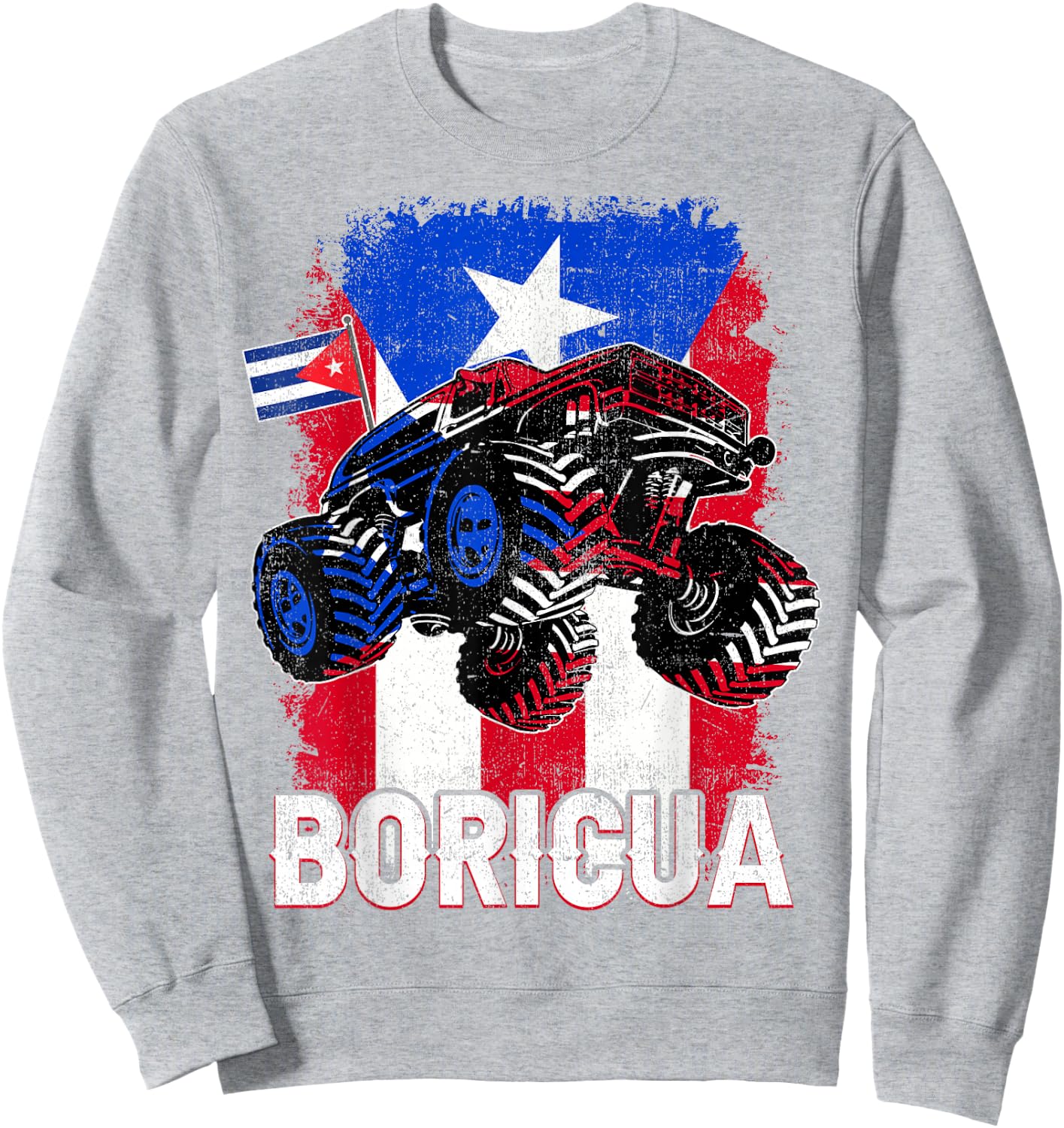 Boricua Puerto Rico Kid Boy Toddler Monster Truck Rican Flag Sweatshirt - Sweatshirt | Ash