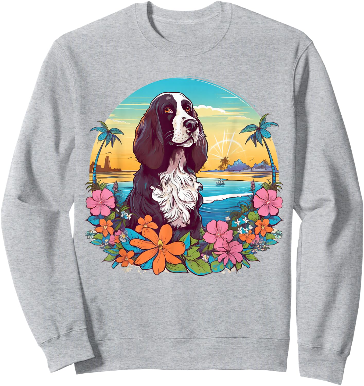 Floral Beach Vacation English Springer Spaniel Dog Sweatshirt - Sweatshirt | Ash
