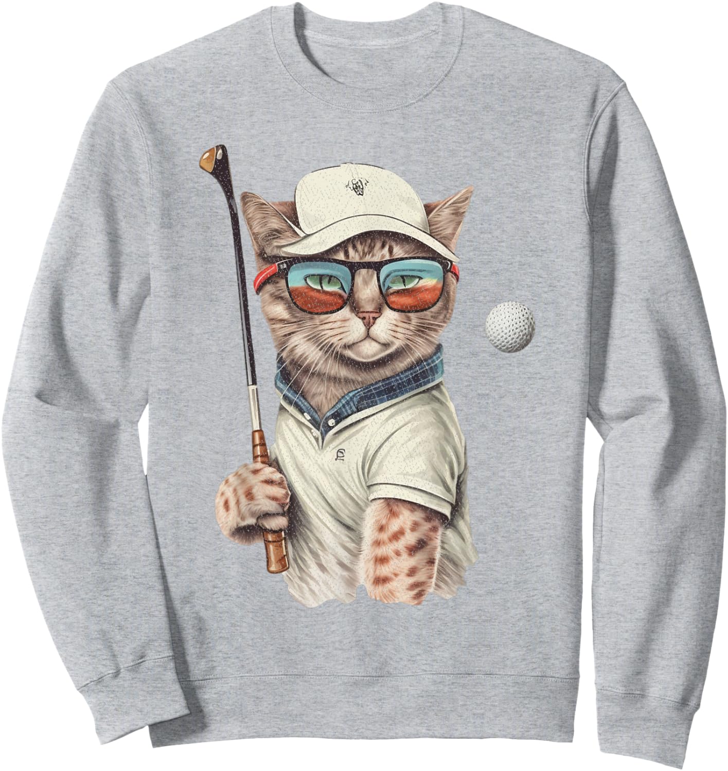 Vintage Retro Cat Playing Golf, Golfer , Kitties Lover Sweatshirt - Sweatshirt | Ash