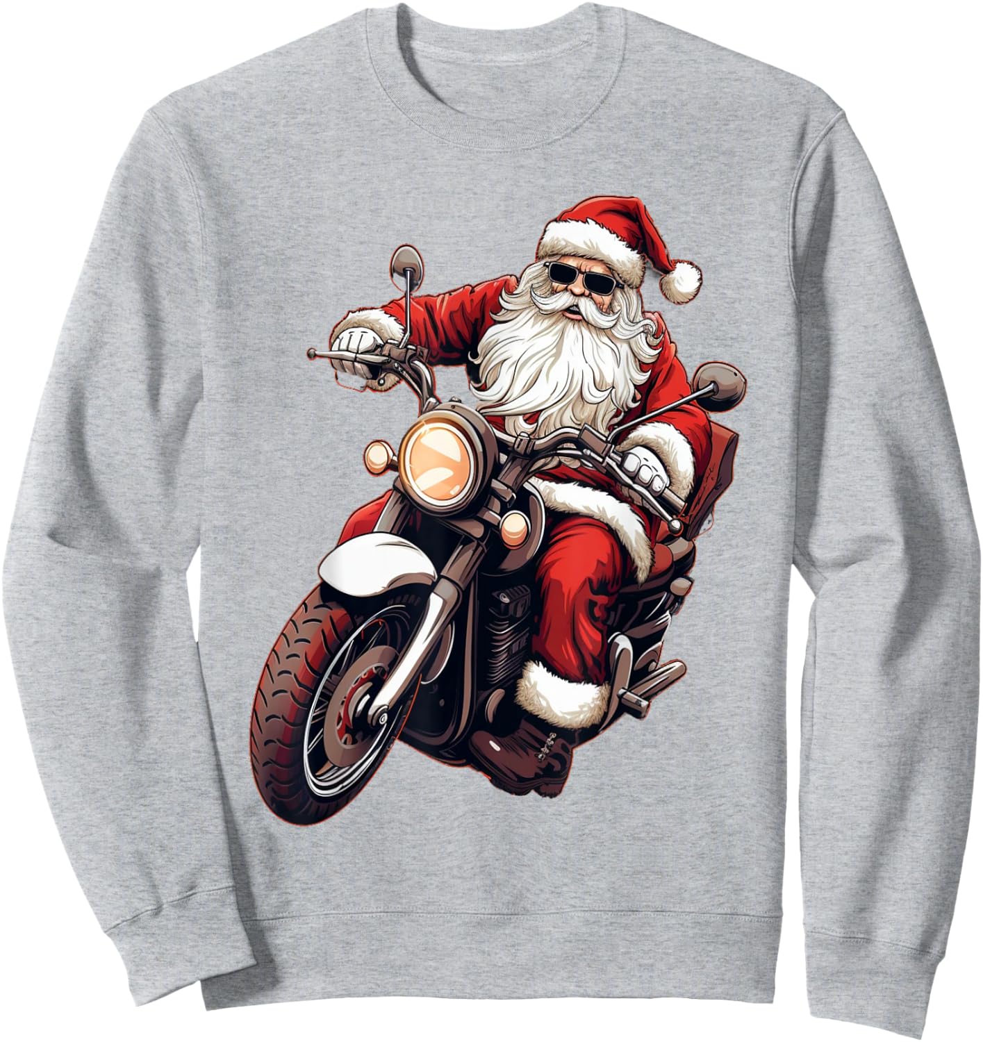 Santa Riding Motorcycle Bike Funny Christmas Biker Xmas Sweatshirt - Sweatshirt | Ash