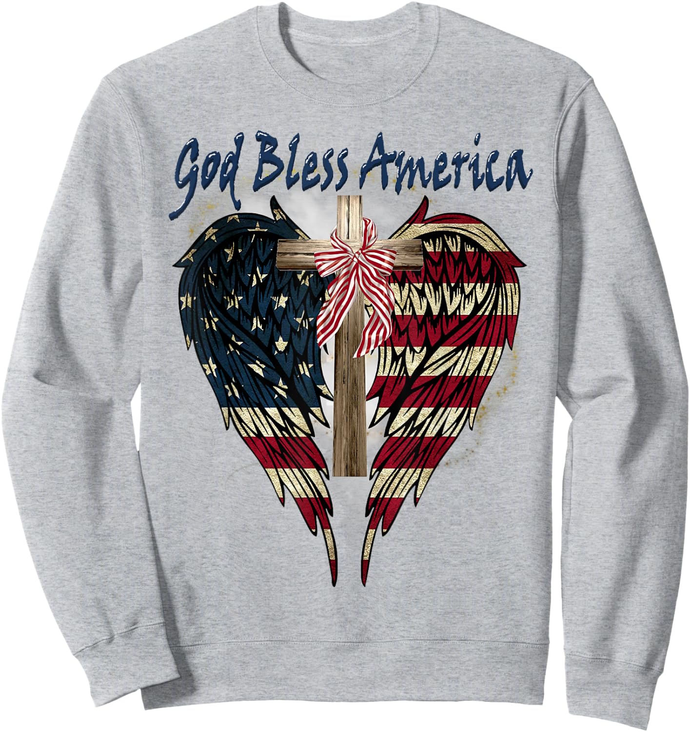 Patriotic American Flag Cross God Bless America 4th July Sweatshirt - Sweatshirt | Ash