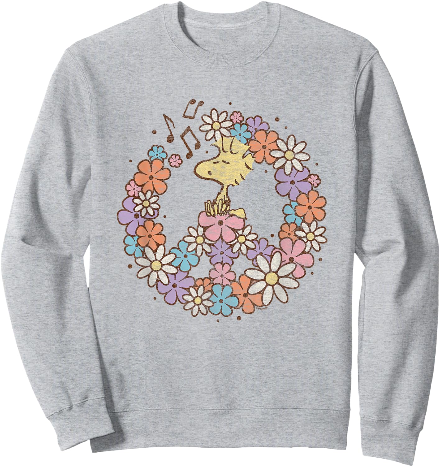 Peanuts - Woodstock Floral Peace Sign Sweatshirt - Sweatshirt | Ash