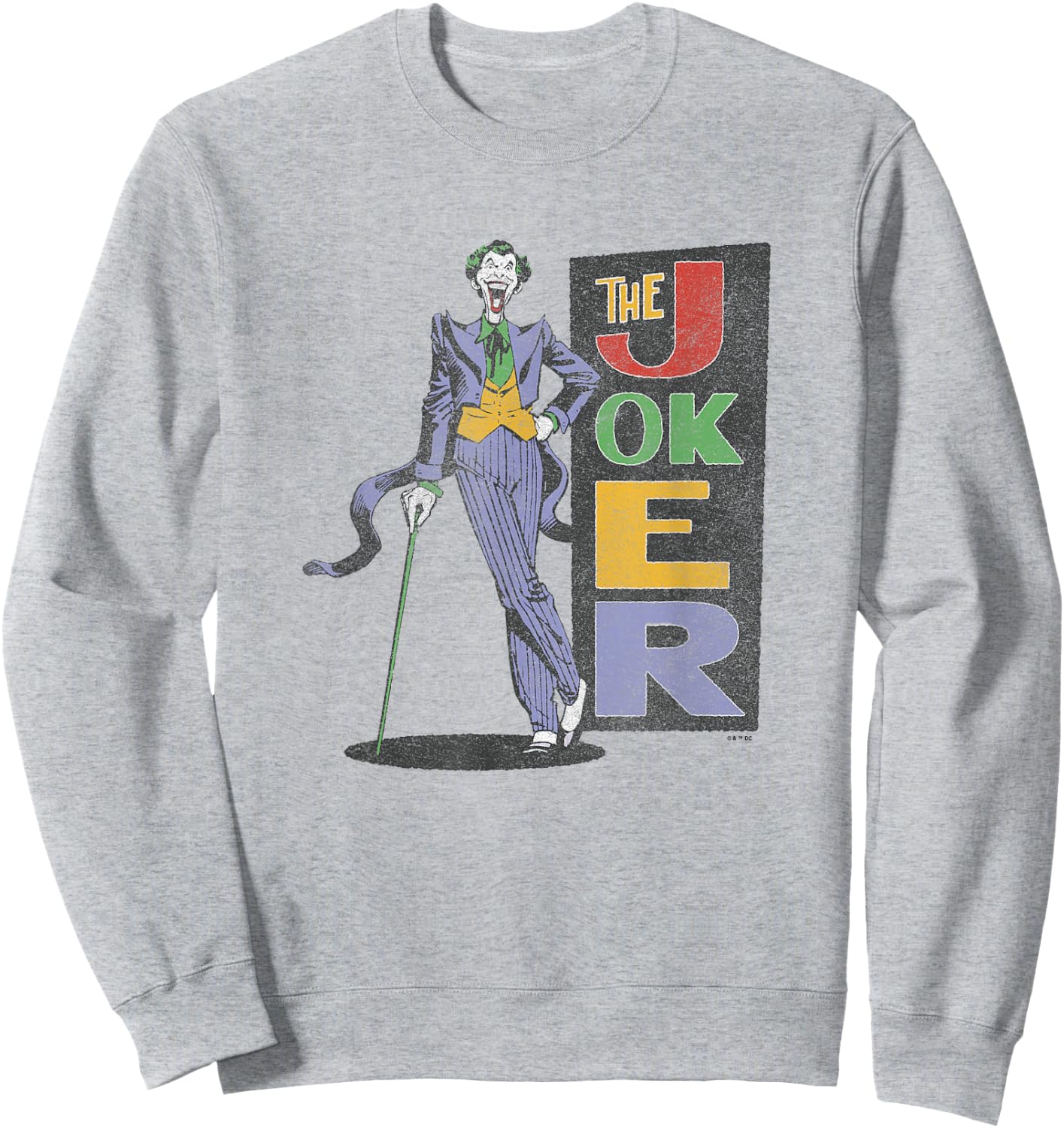 DC Comics Batman The Joker Smiling Vintage Style Distressed Sweatshirt - Sweatshirt | Ash