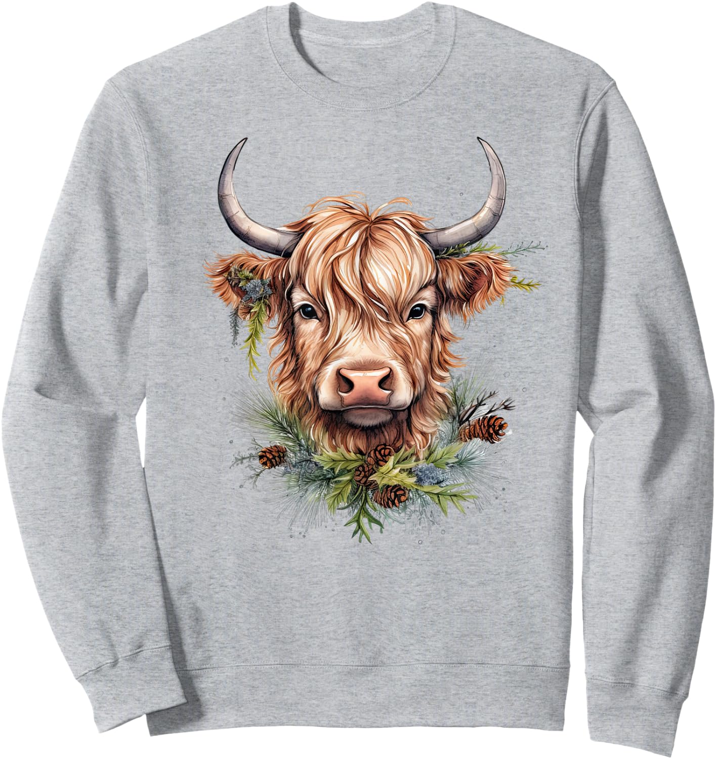 Scottish Highland Cow Cattle Hairy Cow Christmas Woman Sweatshirt - Sweatshirt | Ash