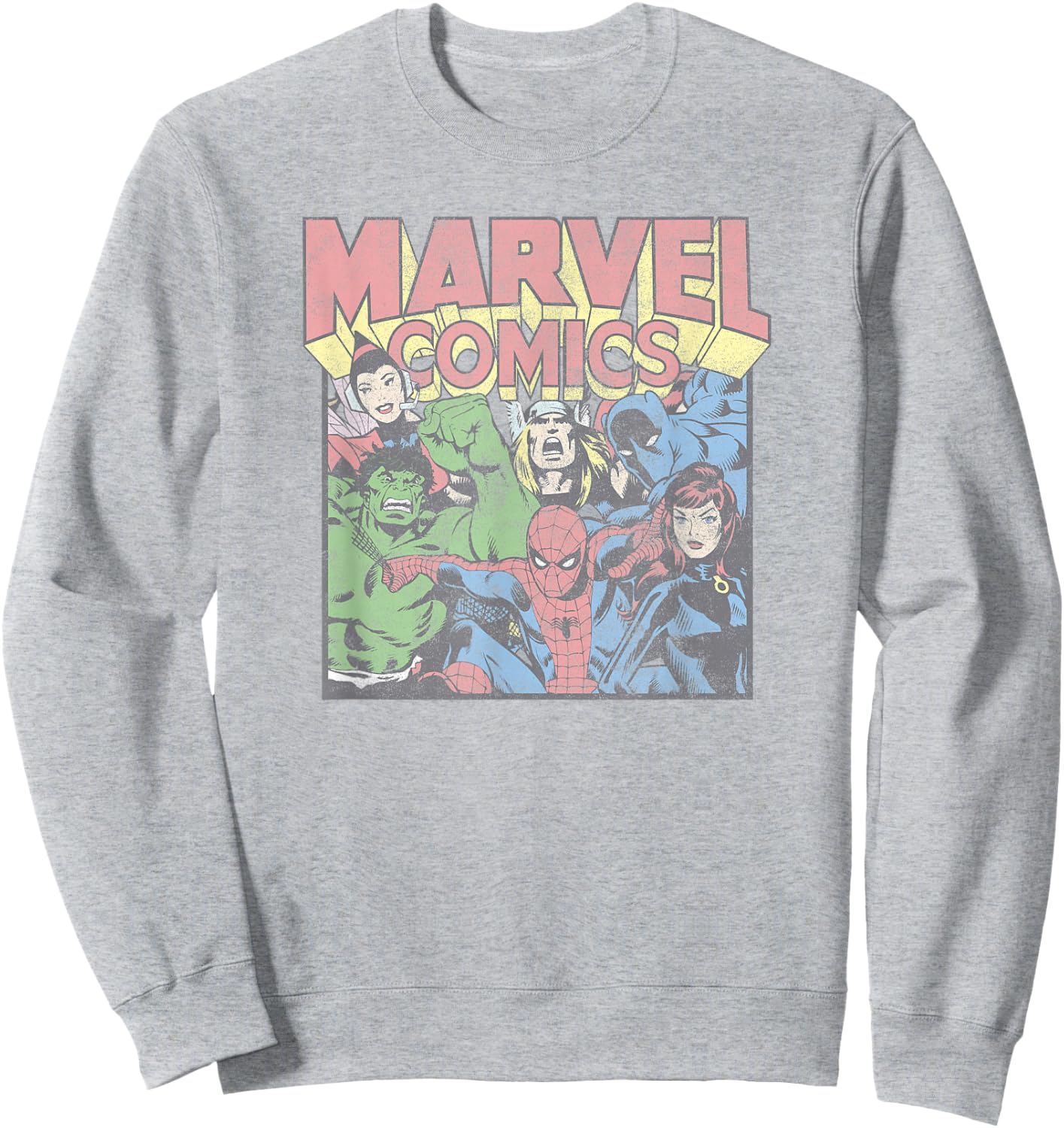 Marvel Avengers Comic Vintage Superheroes Group Shot Sweatshirt - Sweatshirt | Ash