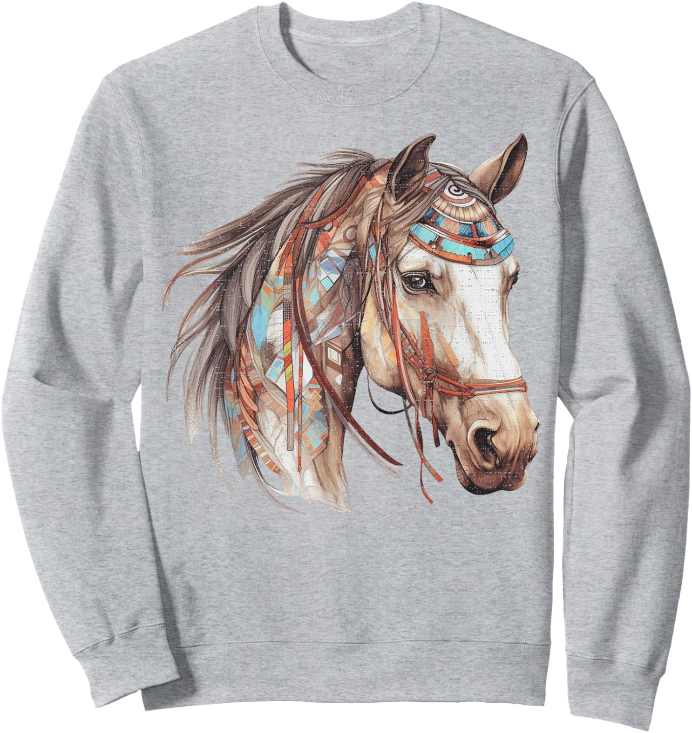 Horse Tribal Abstract Art Native American Geometric Horses Sweatshirt - Sweatshirt | Ash