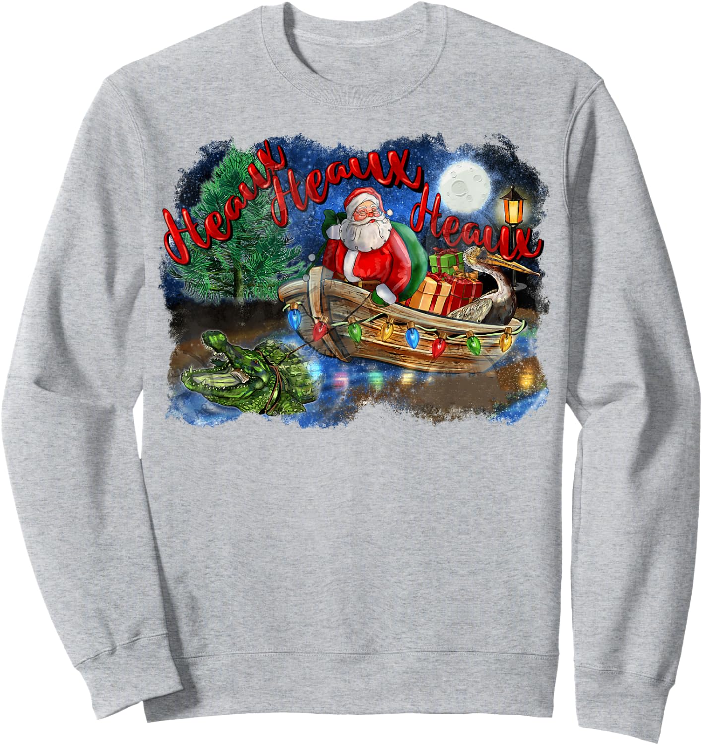 Santa Alligator Heaux Heaux Heaux Christmas Xmas Holiday Sweatshirt - Sweatshirt | Ash