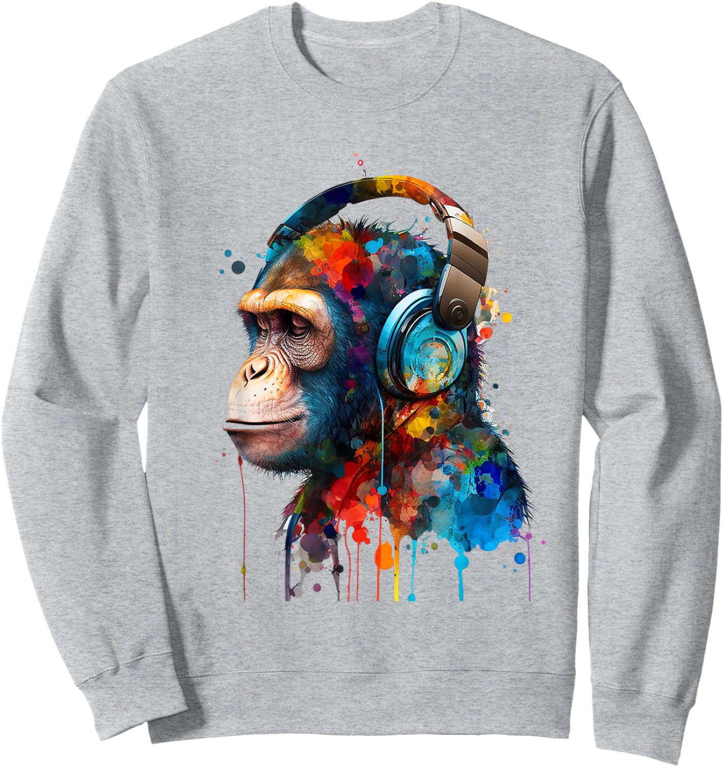 Monkey Wildlife Animal Monkey Lover Cute Monkey Headphones Sweatshirt - Sweatshirt | Ash