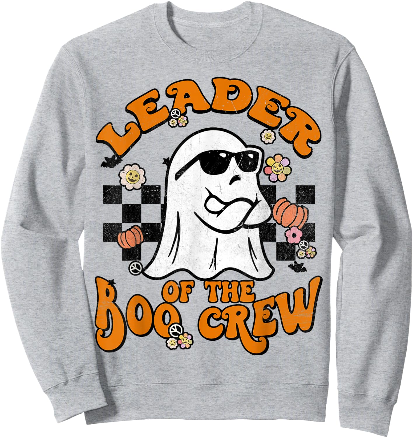 Leader Boo Crew Groovy Matching Family Halloween Men Women Sweatshirt - Sweatshirt | Ash