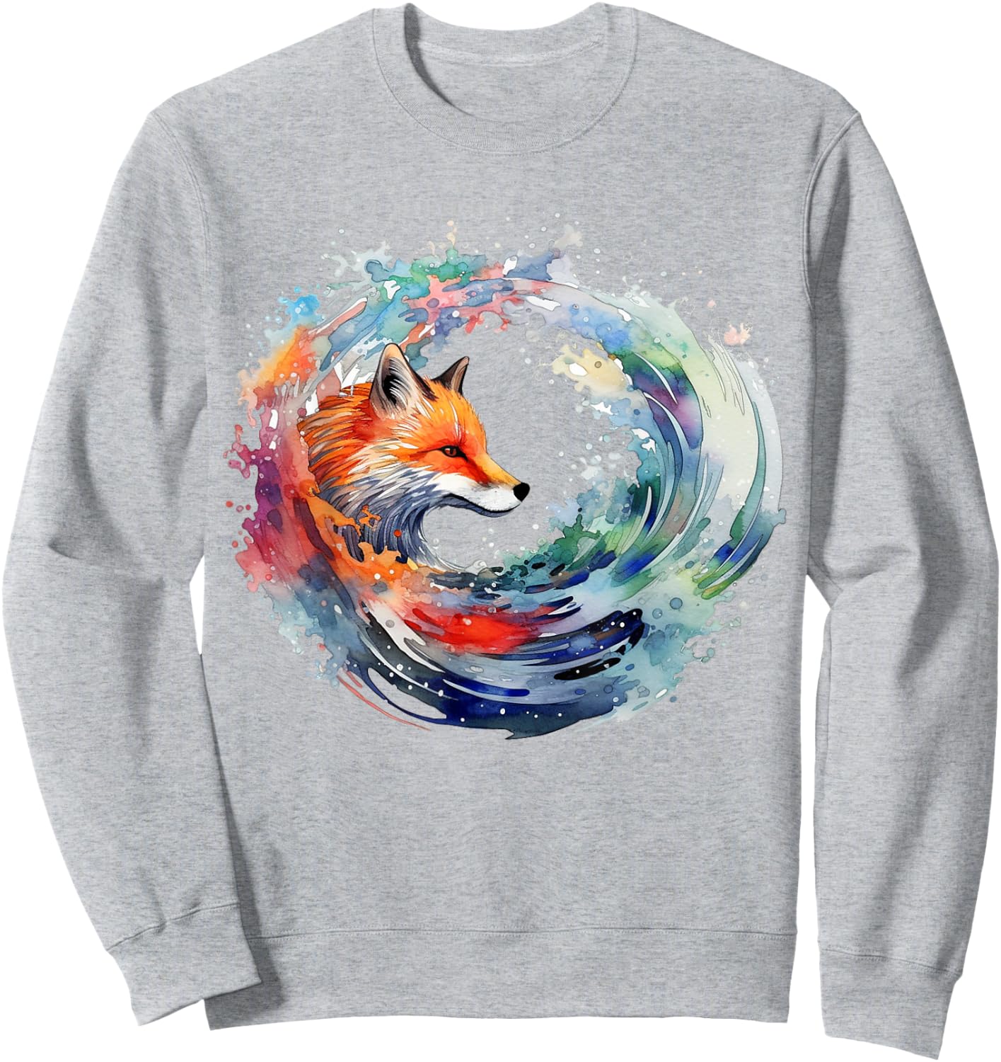 Fox Artwork | Wave Colorful Animal Motif Fox Sweatshirt - Sweatshirt | Ash