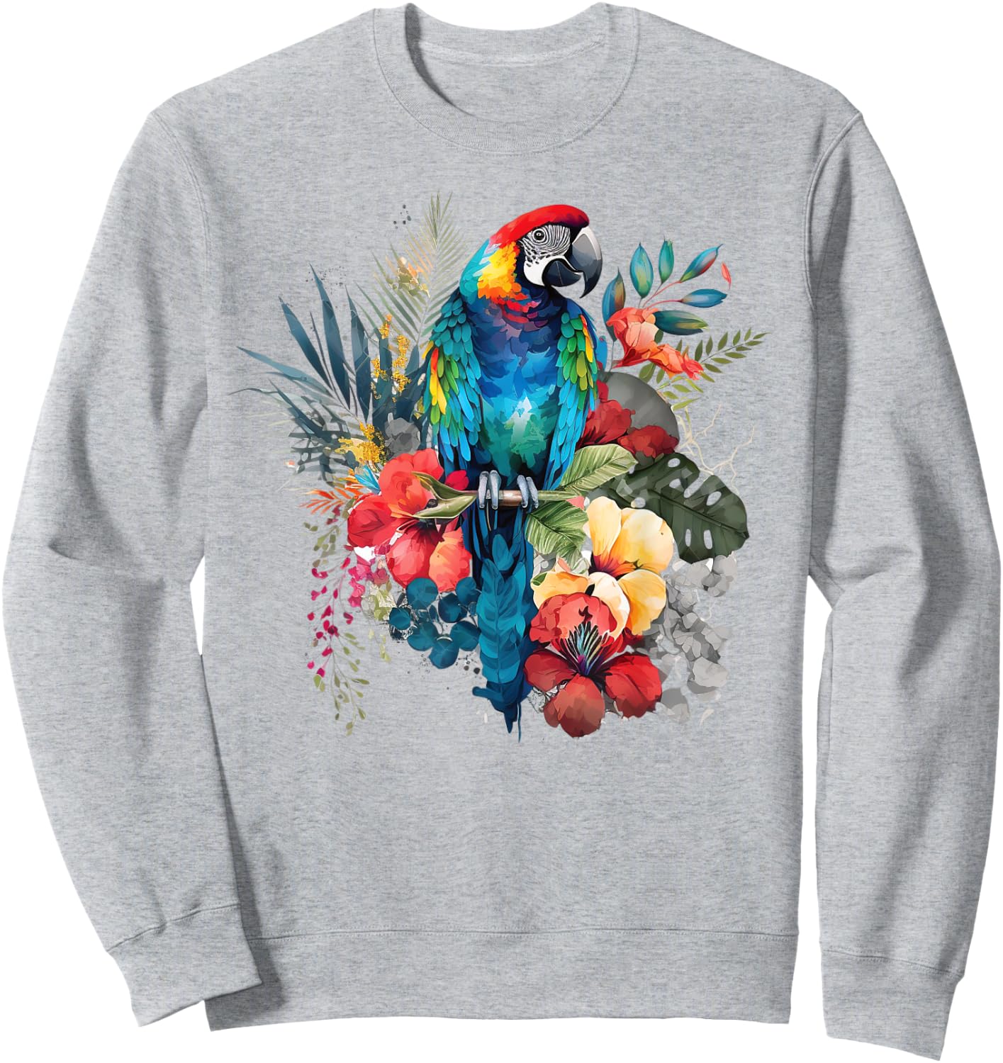 Parrot Tropical Bird Vacation Beach Vintage Flower Hawaiian Women Kids Sweatshirt - Sweatshirt | Ash