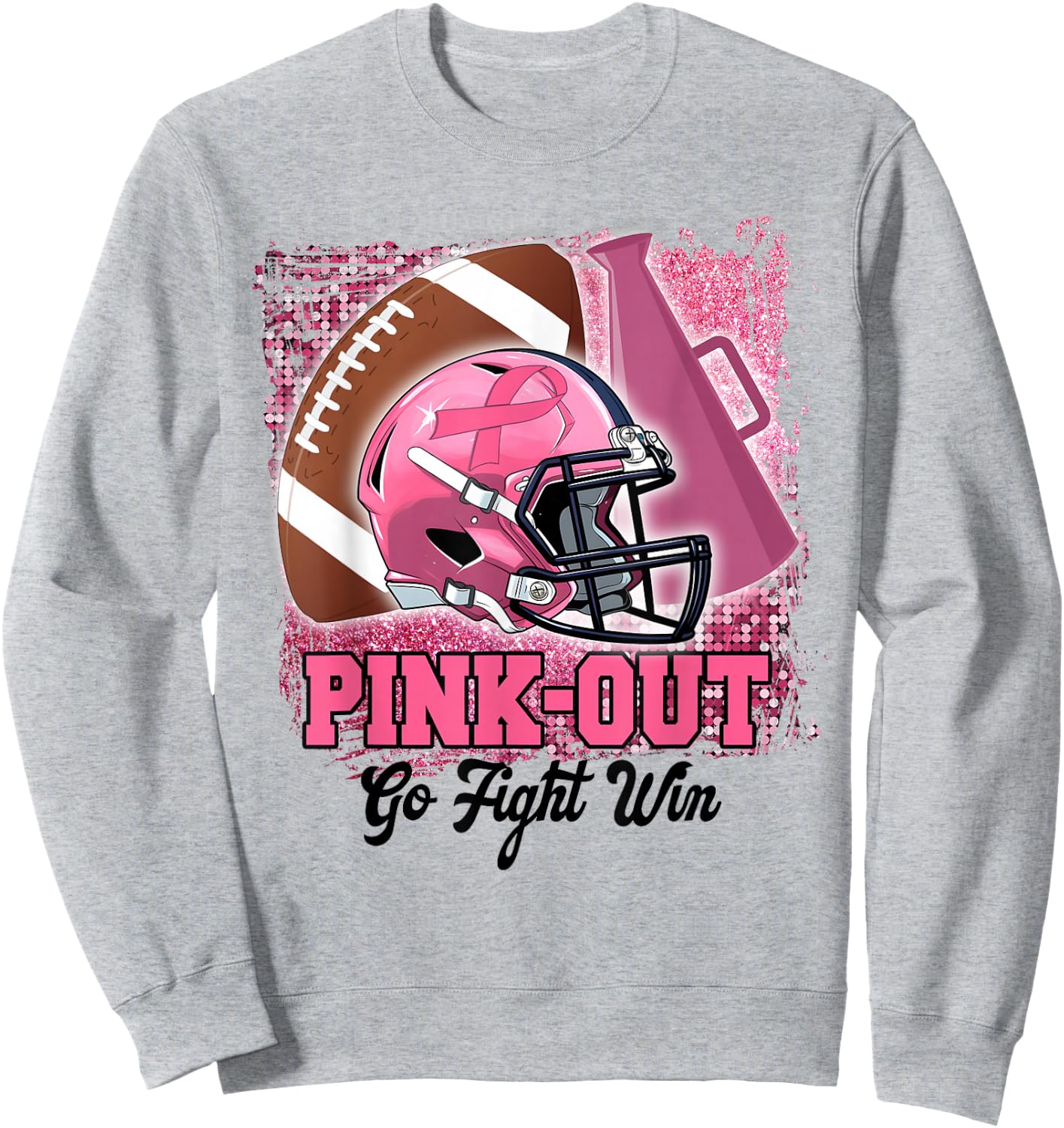 Pink Out Go Fight Win Football Cheer Band Mom Breast Cancer Sweatshirt - Sweatshirt | Ash