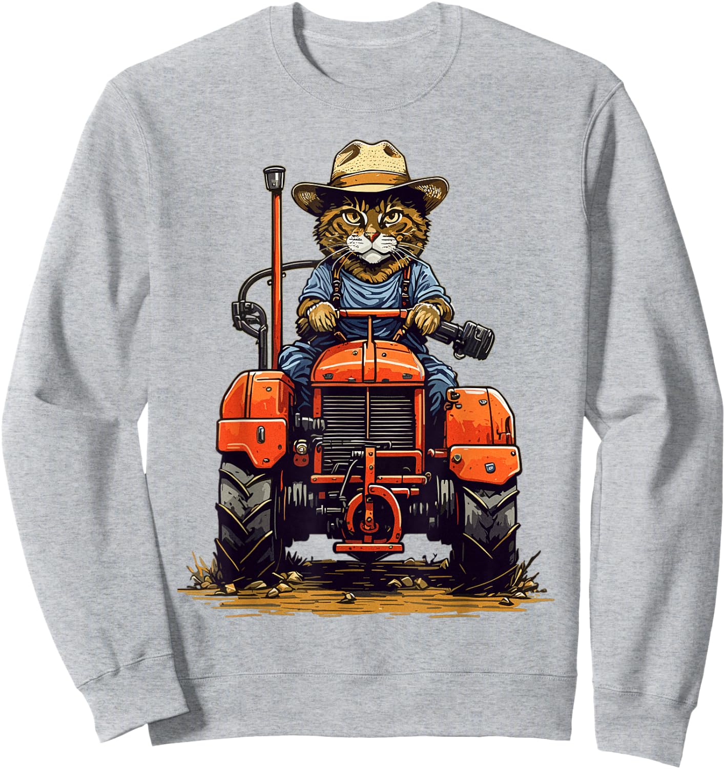Funny Farm Tractor Lover Cat Farmer Life Cat Driving Tractor Sweatshirt - Sweatshirt | Ash