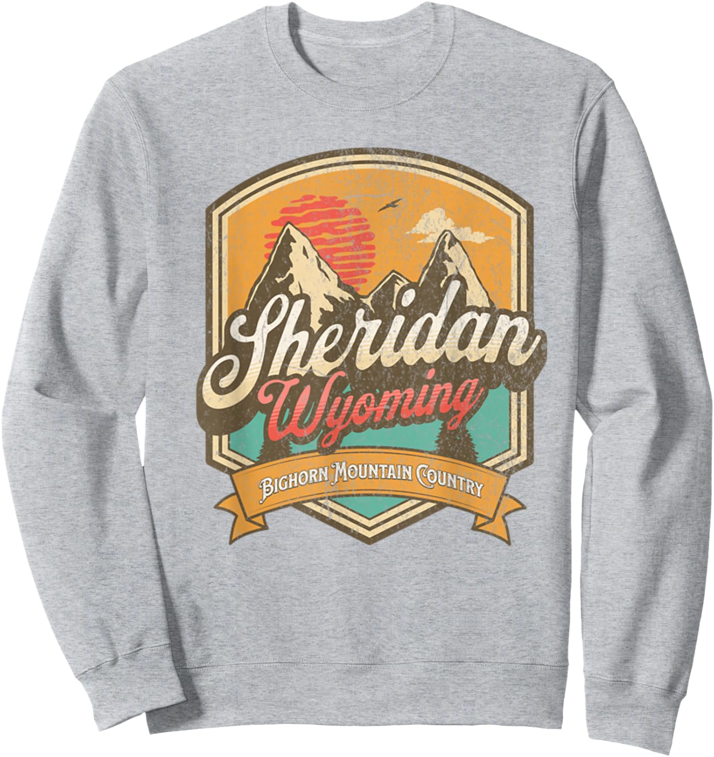 Sheridan, Wyoming Bighorn Mountain Country Logo Emblem Sweatshirt - Sweatshirt | Ash