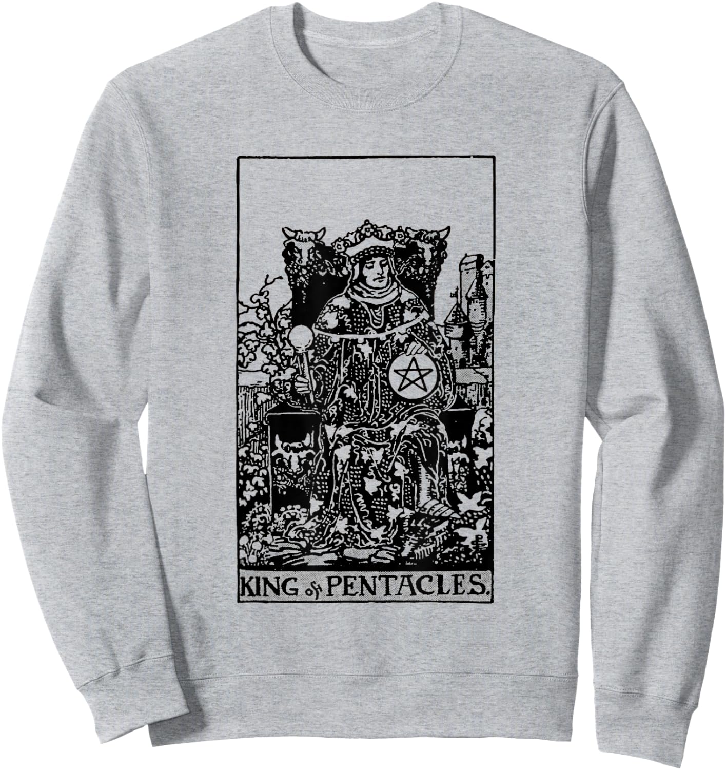 Vintage Tarot Card the Suit of Pentacles King Sweatshirt - Sweatshirt | Ash