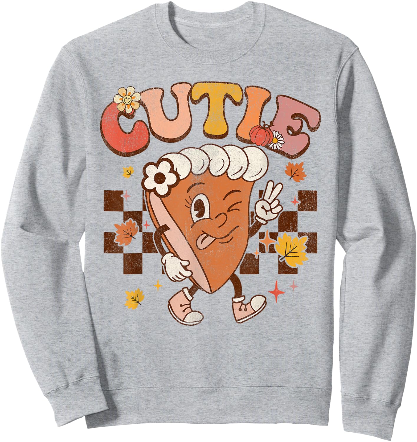 Groovy Retro Pumpkin Pie Cutie Thanksgiving Pie Dinner Sweatshirt - Sweatshirt | Ash