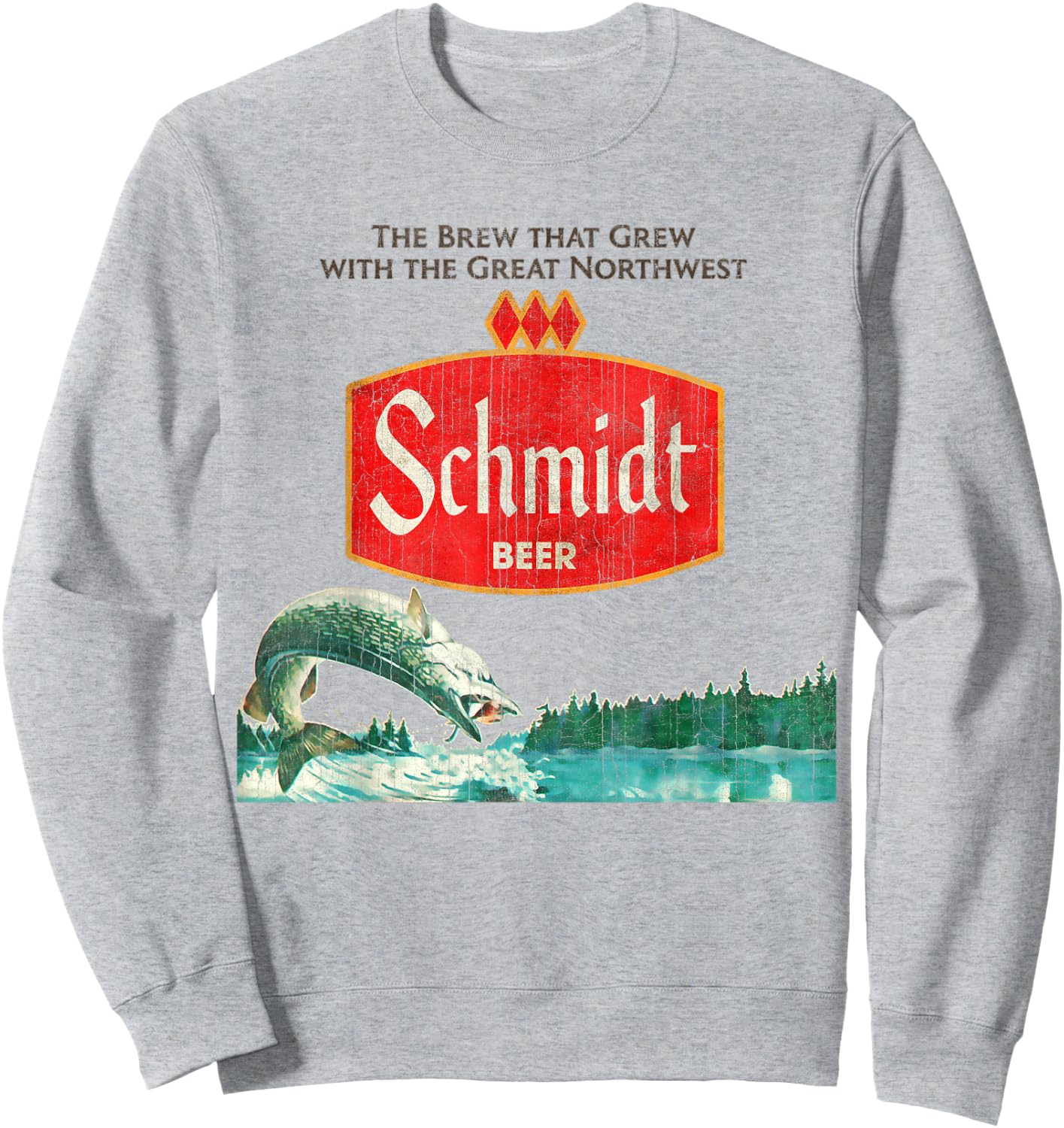 Vintage Schmidt Beer Retro Defunct Fishing Nature Scene Sweatshirt - Sweatshirt | Ash