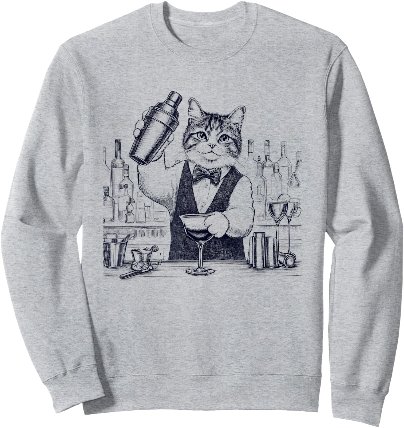 Vintage Retro Bartender Cat Kitten Lover Sweatshirt - Sweatshirt | Ash