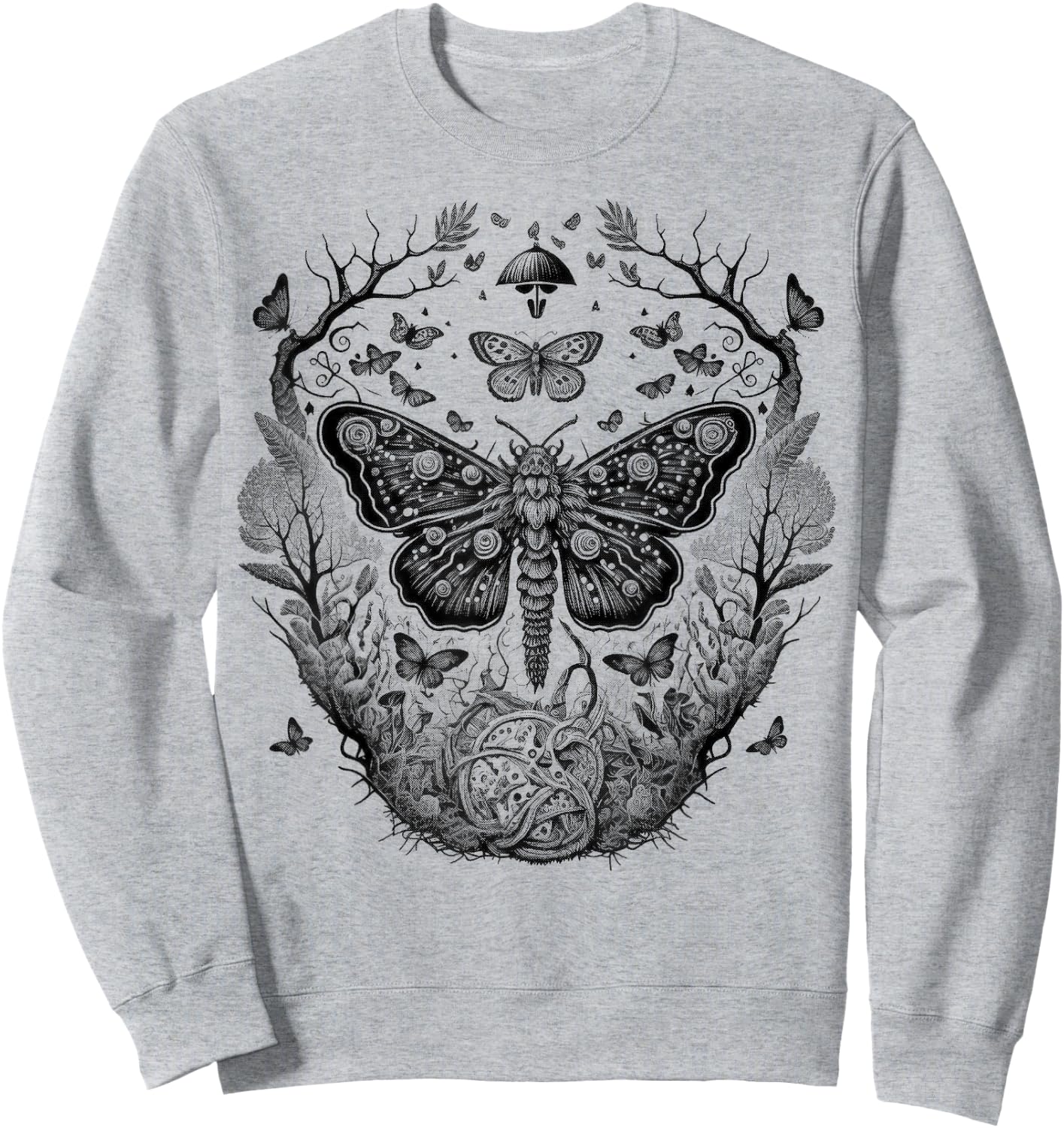 Cute Fairycore Floral Moth Aesthetic Girls Women Graphic Sweatshirt - Sweatshirt | Ash