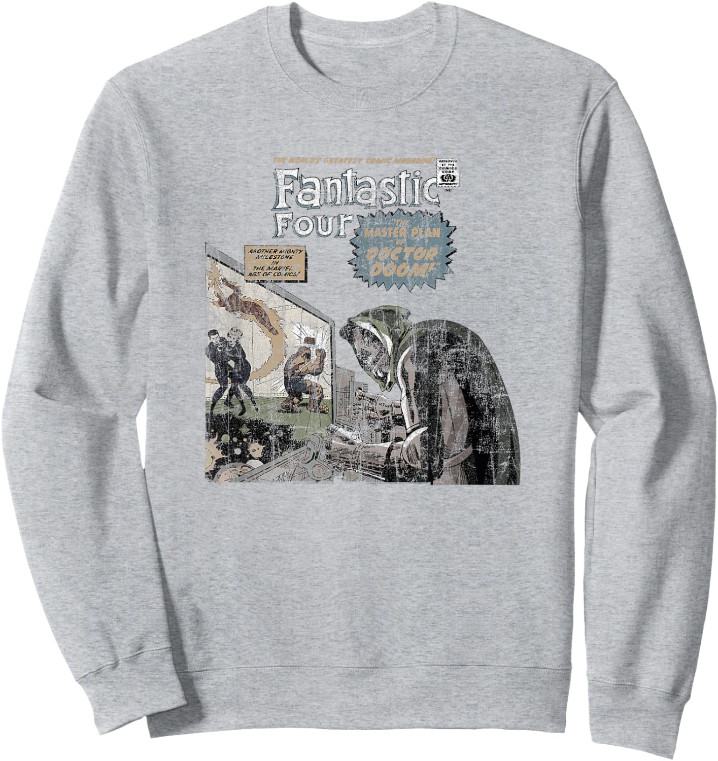 Marvel Fantastic Four Dr. Doom Vintage Comic Distressed Sweatshirt - Sweatshirt | Ash