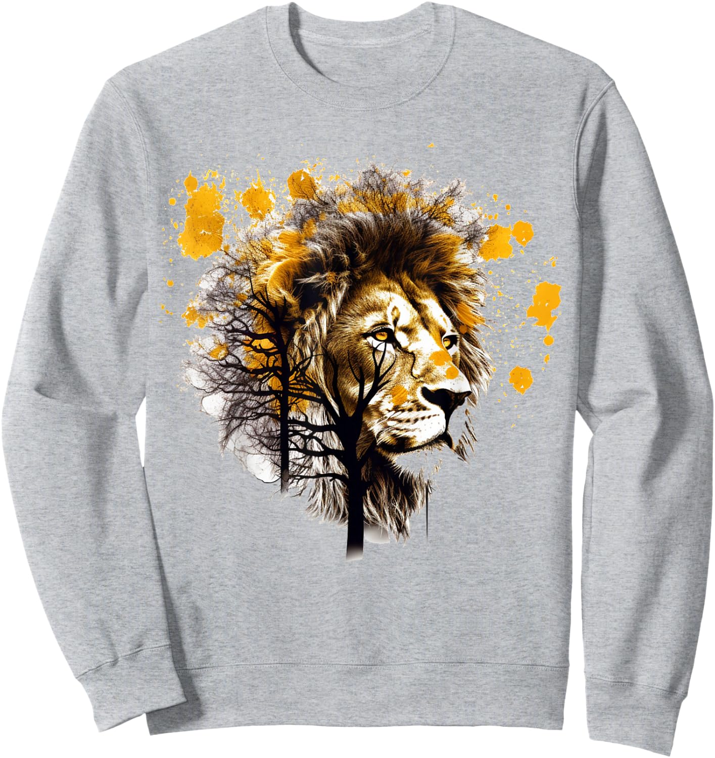 Lion Artwork Tree Colourful Animal Motif Lion Sweatshirt - Sweatshirt | Ash