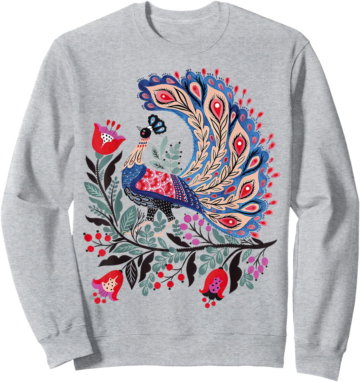 Mystical Botanical Bird Scandinavian Folk Art Sweatshirt - Sweatshirt | Ash